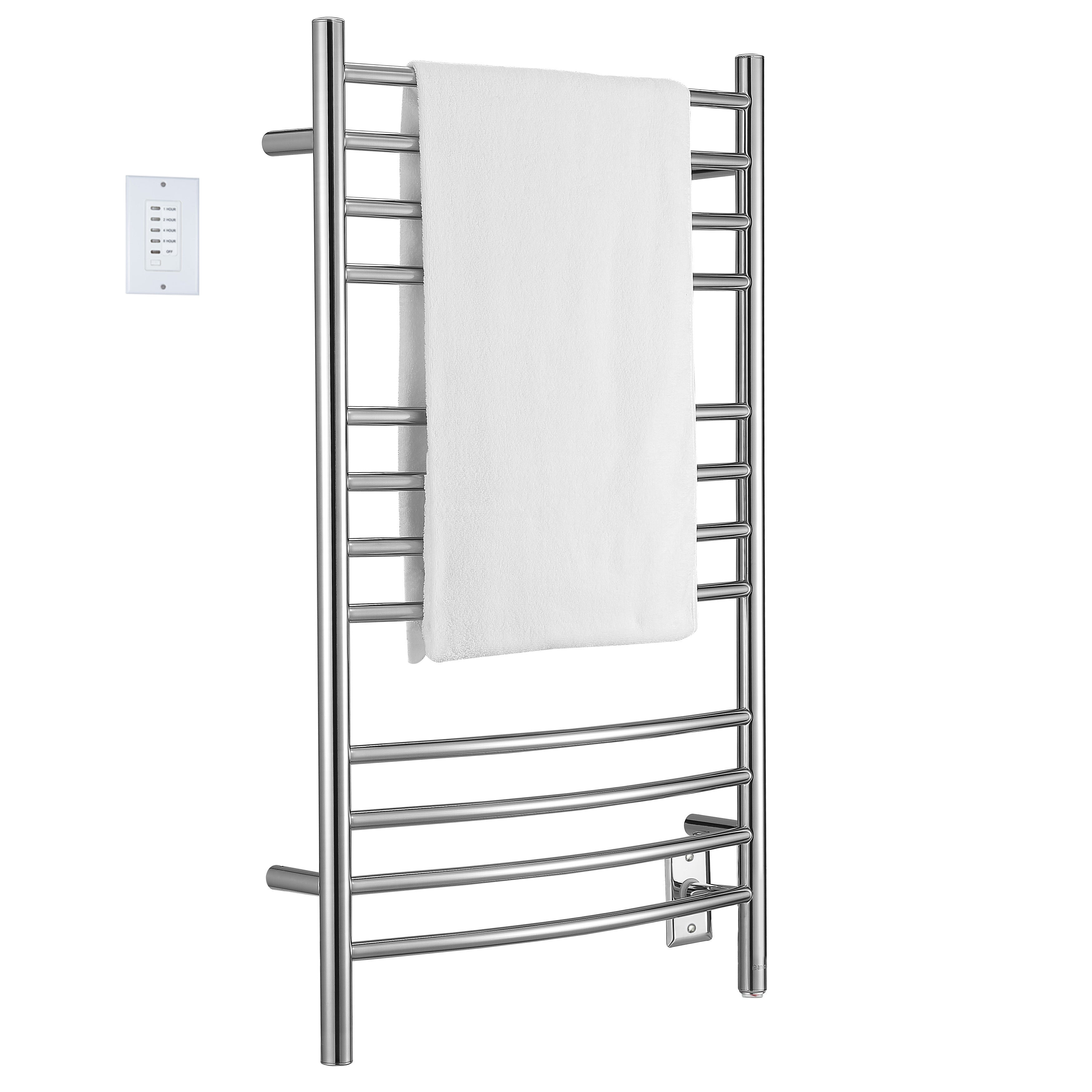 Lustra Dual 12 Curved Bar Towel Warmer - Hardwired & Plug-in Polished Stainless Steel with Countdown Timer - Perfect for Bathrooms, Spas & Luxury Home Heating