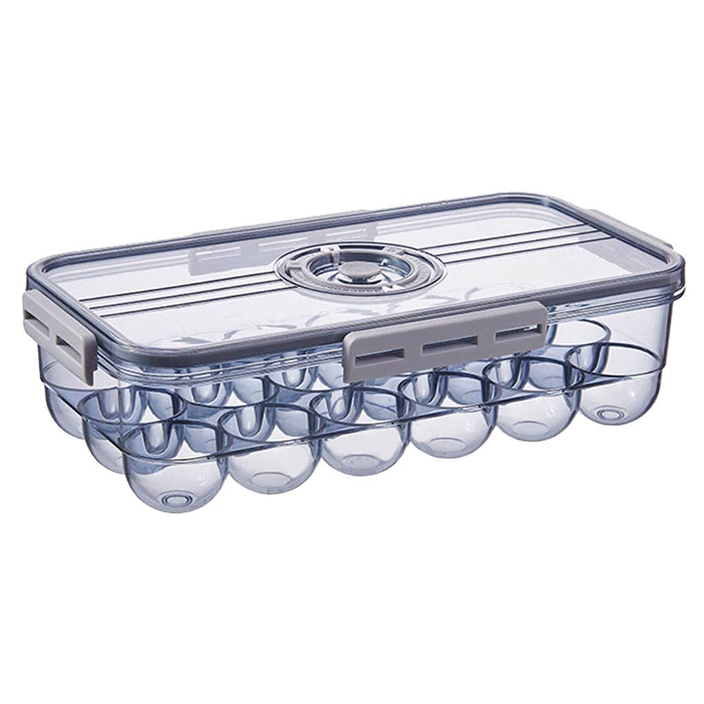 FAKEME 18-Grid Plastic Egg Holder with Lid & Buckle - Stackable Refrigerator Organizer for Eggs Storage, Kitchen Organization - Perfect for Home, Restaurant & Farm Use (Gray)