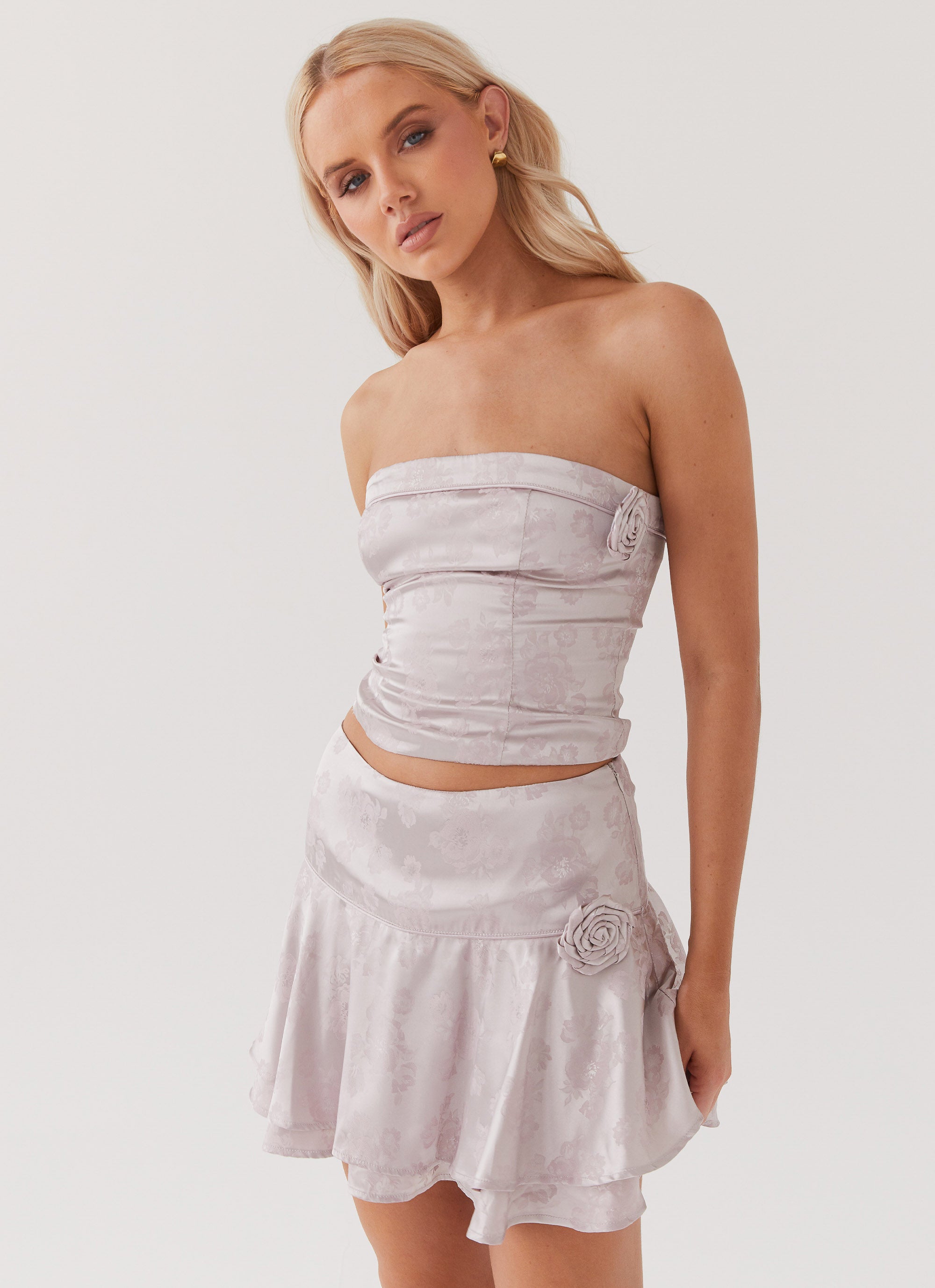 Elegant Jasmine Rose Mini Skirt with Rosette Detail - Floral Summer Skirt for Women | Perfect for Beach Vacations, Date Nights & Casual Outings