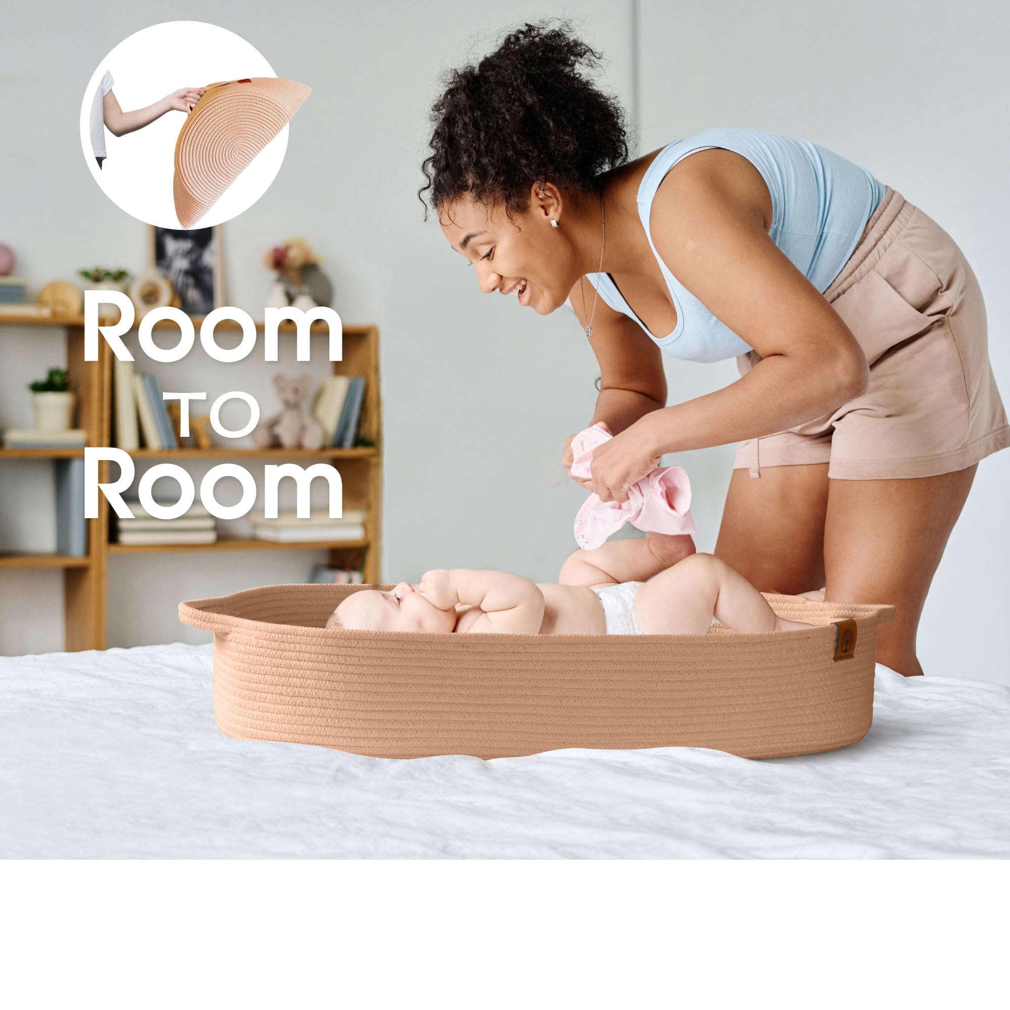 J&JOO Baby Changing Basket Set with Diaper Caddy - Breathable Waterproof Cover, Portable Foldable Changing Pad for Dresser - Perfect for Nursery, Travel & On-the-Go Diaper Changes
