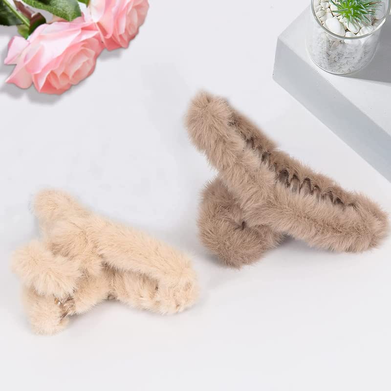 Shidara Hair Claw Clips for Women - Strong Hold Non-Slip Hair Barrettes for Thick/Thin/Long Hair - Cute Plush Hair Clips Accessories (2-Piece Set) | Perfect for Work, Gym, and Everyday Styling