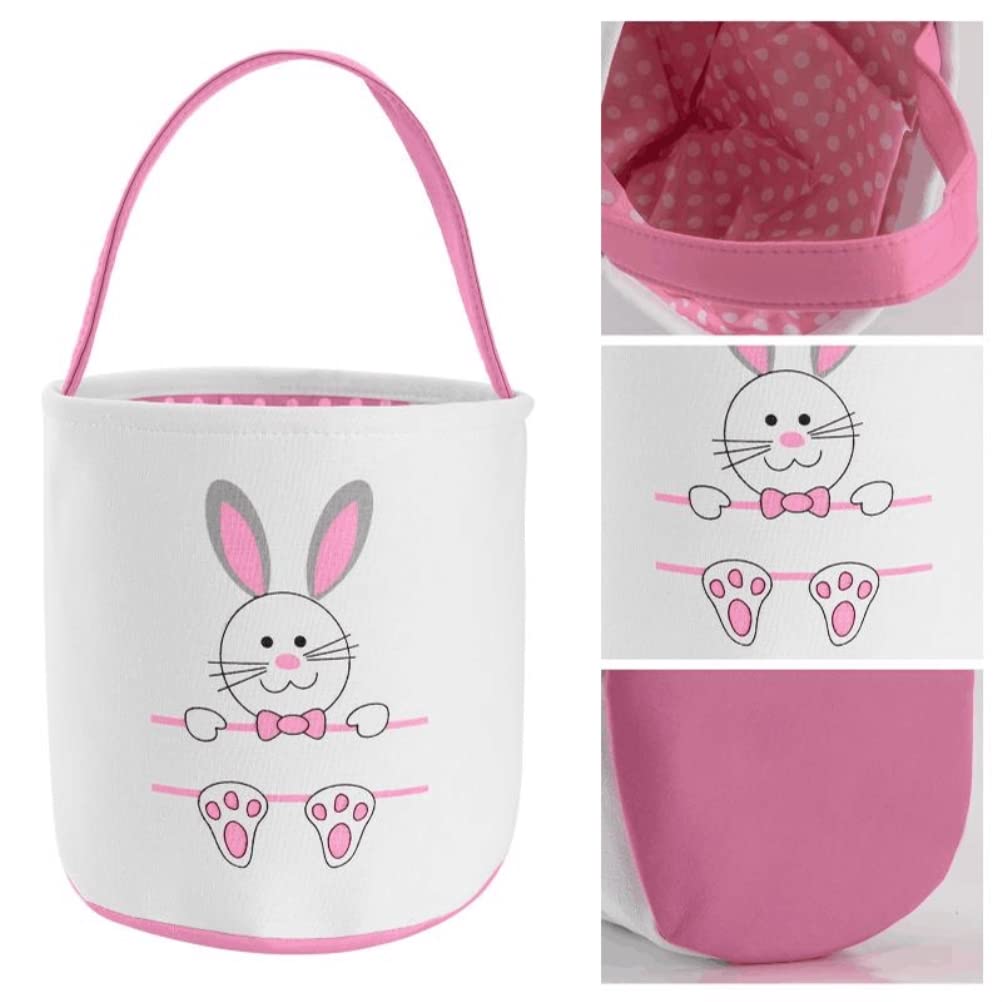 Easter Bunny Basket Bag - Cotton Canvas Tote for Kids Gift & Party Decoration - Egg Hunt & Easter Celebrations