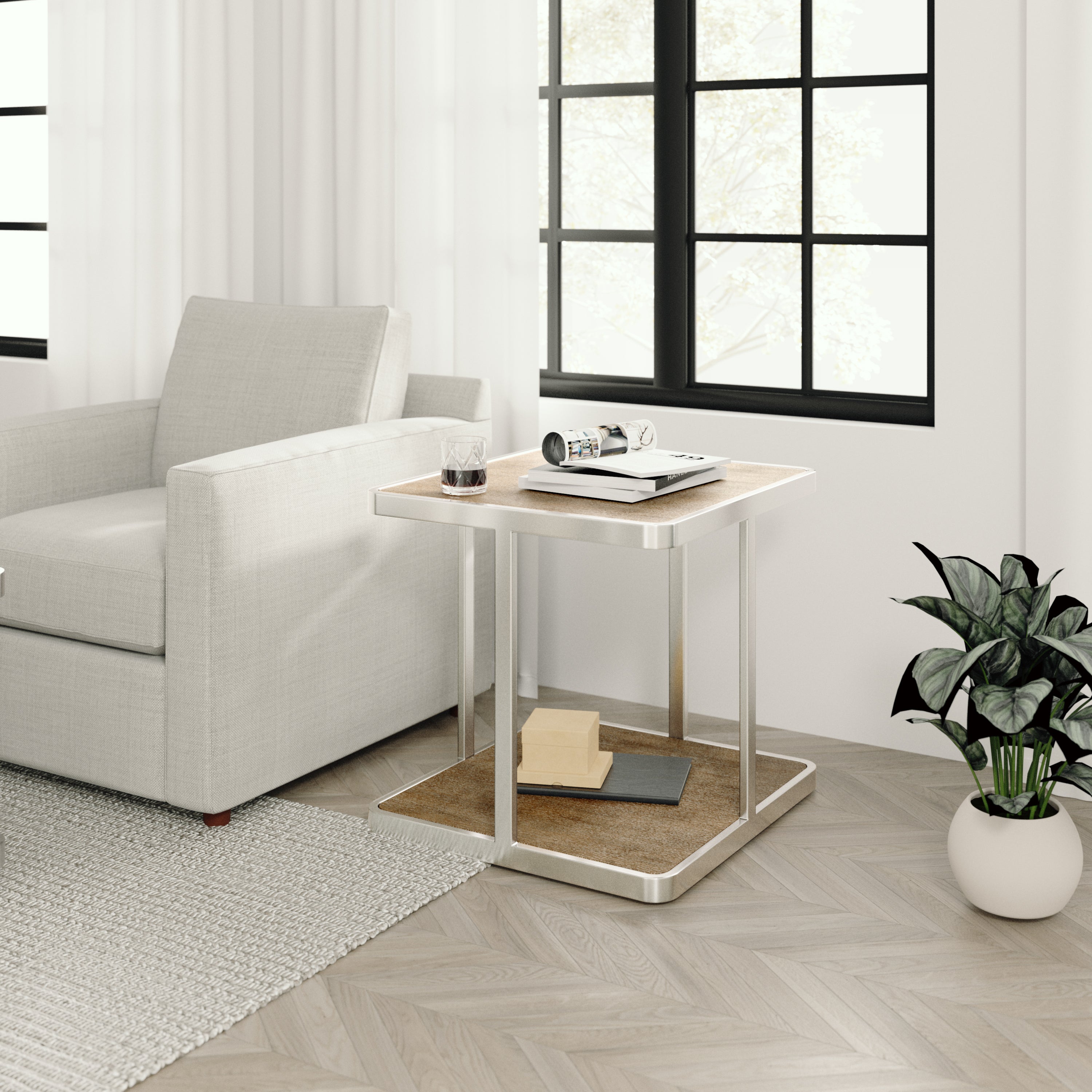 Roundhill Furniture Allan Contemporary Square End Table - Modern Nightstand in Brown for Living Room & Bedroom Decor