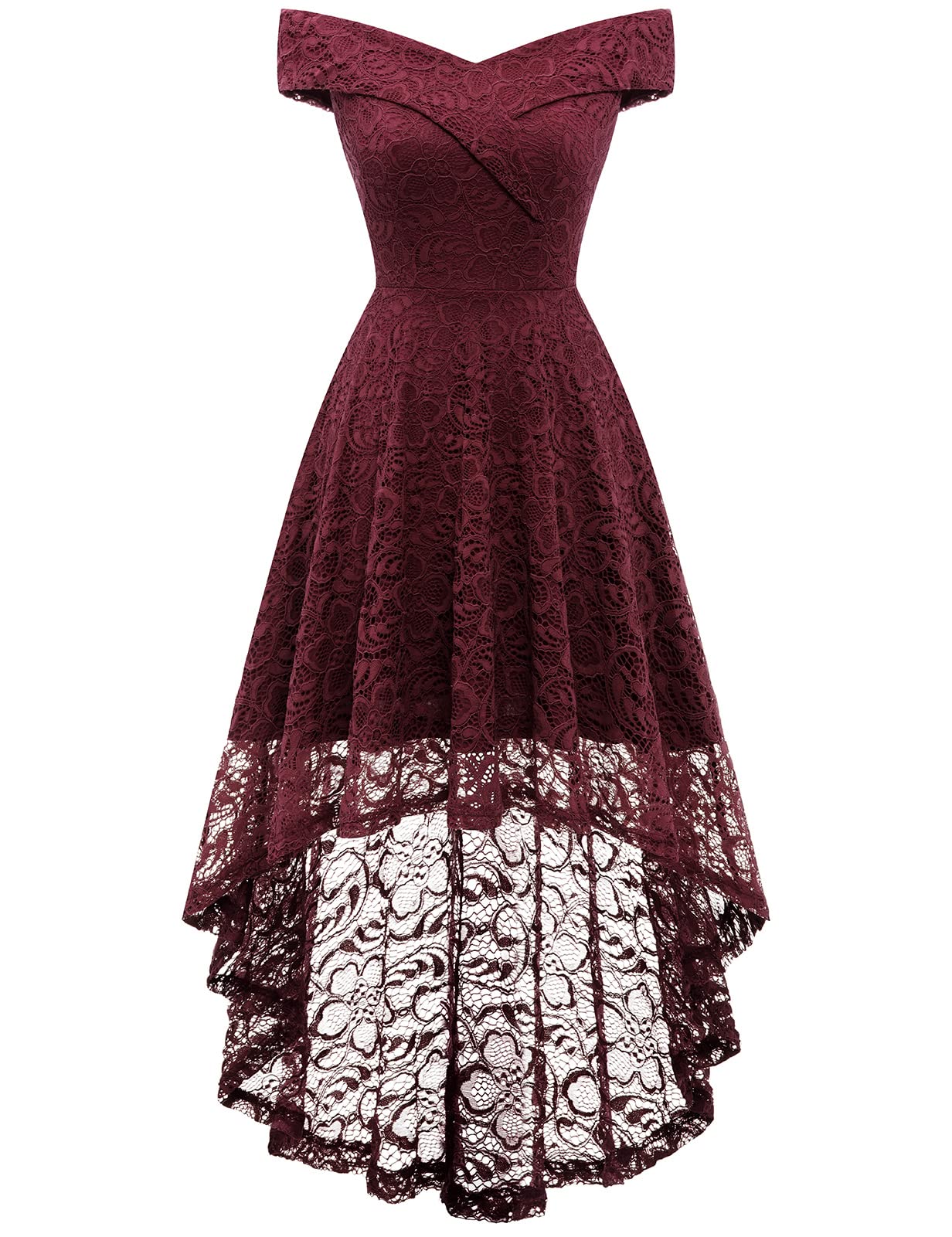 Elegant Floral Lace Off-Shoulder High-Low Hem Dress for Women - Perfect for Weddings, Cocktail Parties & Special Occasions | Formal Evening Gown & Prom Dress Option