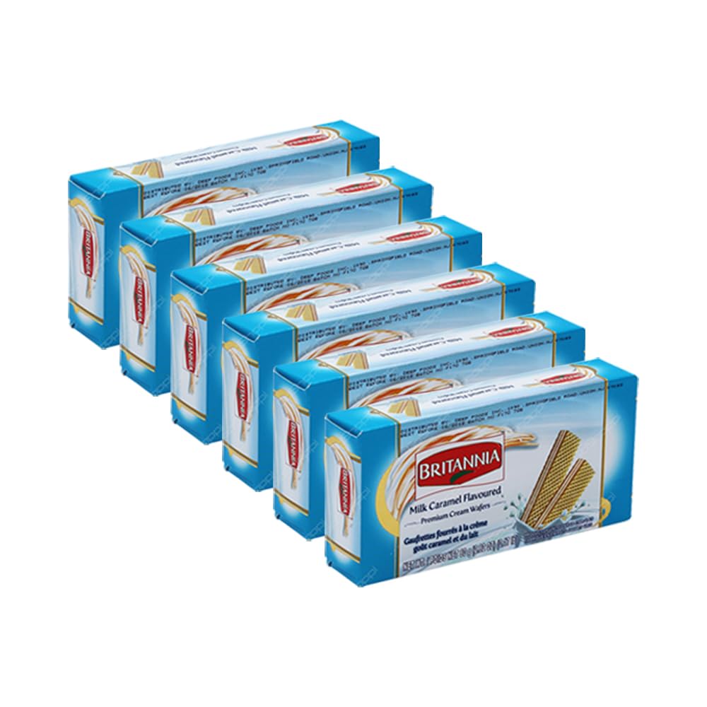 Britannia Caramel Cream Wafers 2.28oz - Crunchy Healthy Snacks for Breakfast & Tea Time