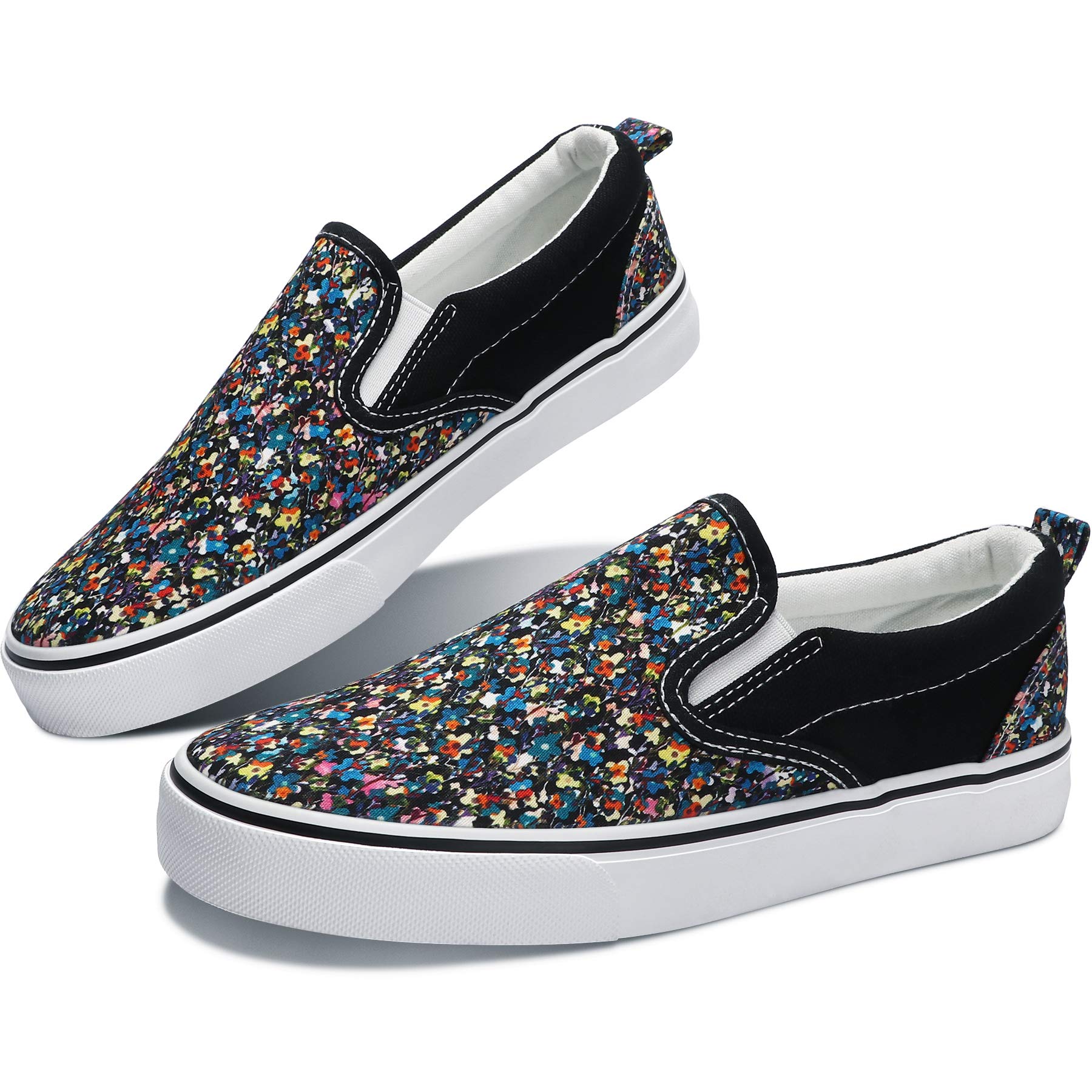 Obtaom Women's White Sneakers & Black Slip-On Loafers - Breathable Canvas Low Top Casual Shoes for Walking, Work & Everyday Wear