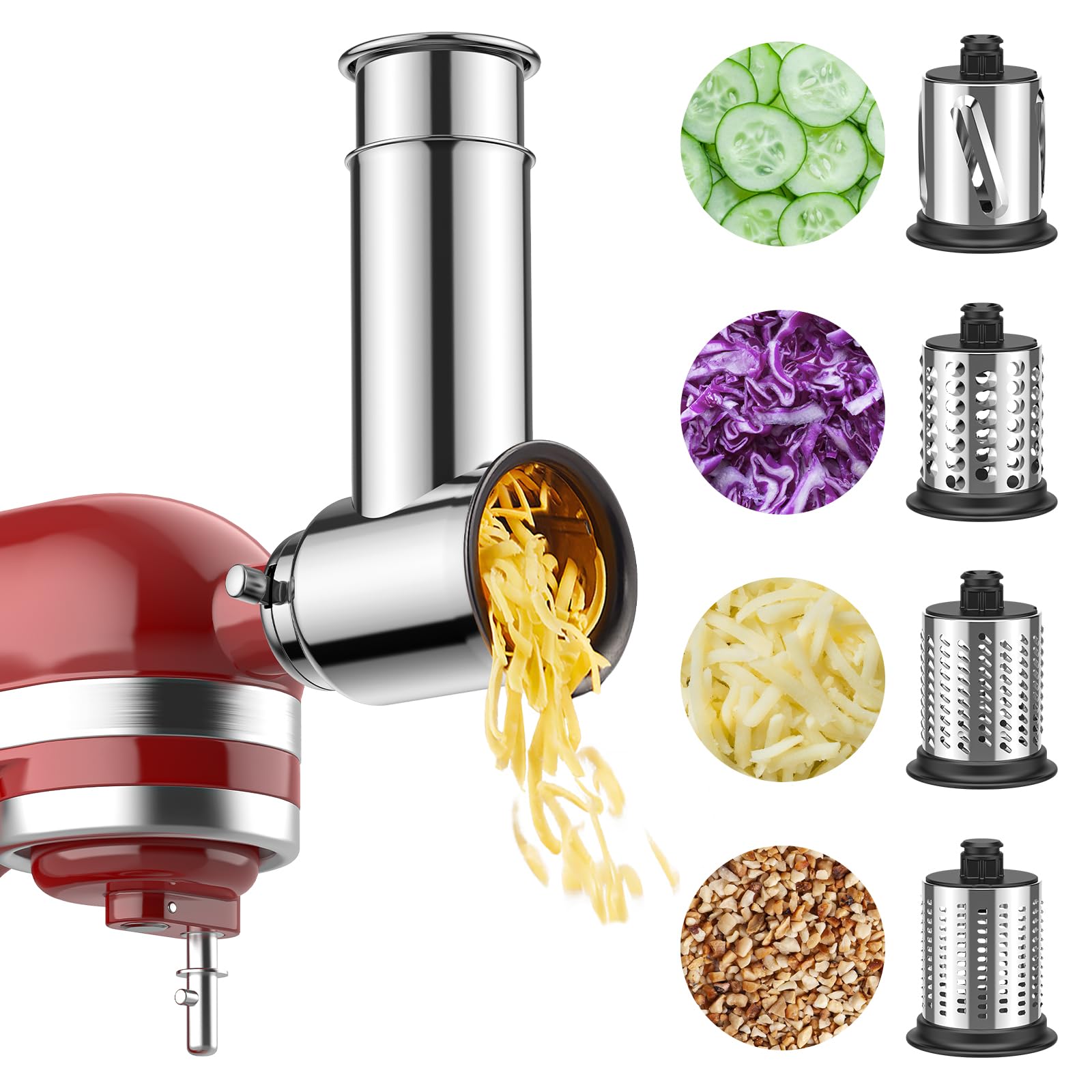 FGREEBLE 4-in-1 Stainless Steel Food Processor Attachment for KitchenAid Stand Mixer - Slicer, Shredder, Cheese Grater & Salad Maker with Grinding Function | Perfect for Meal Prep, Pizza Toppings & Healthy Cooking
