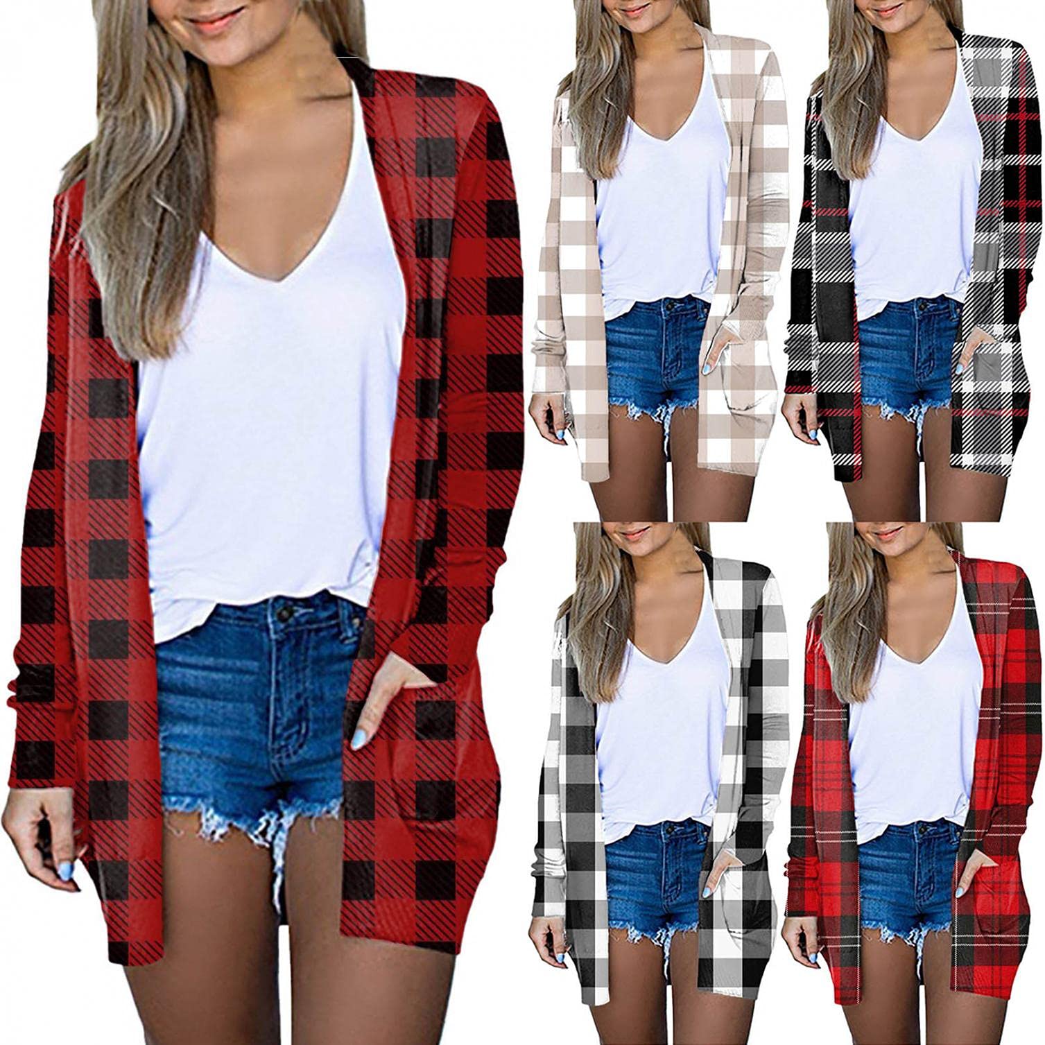 BAGELISE Women's Plaid Long Sleeve Shirt & Cardigan Sweater - Fall Fashion Loose Coat for Casual Outfits, Office Wear & Autumn Layering