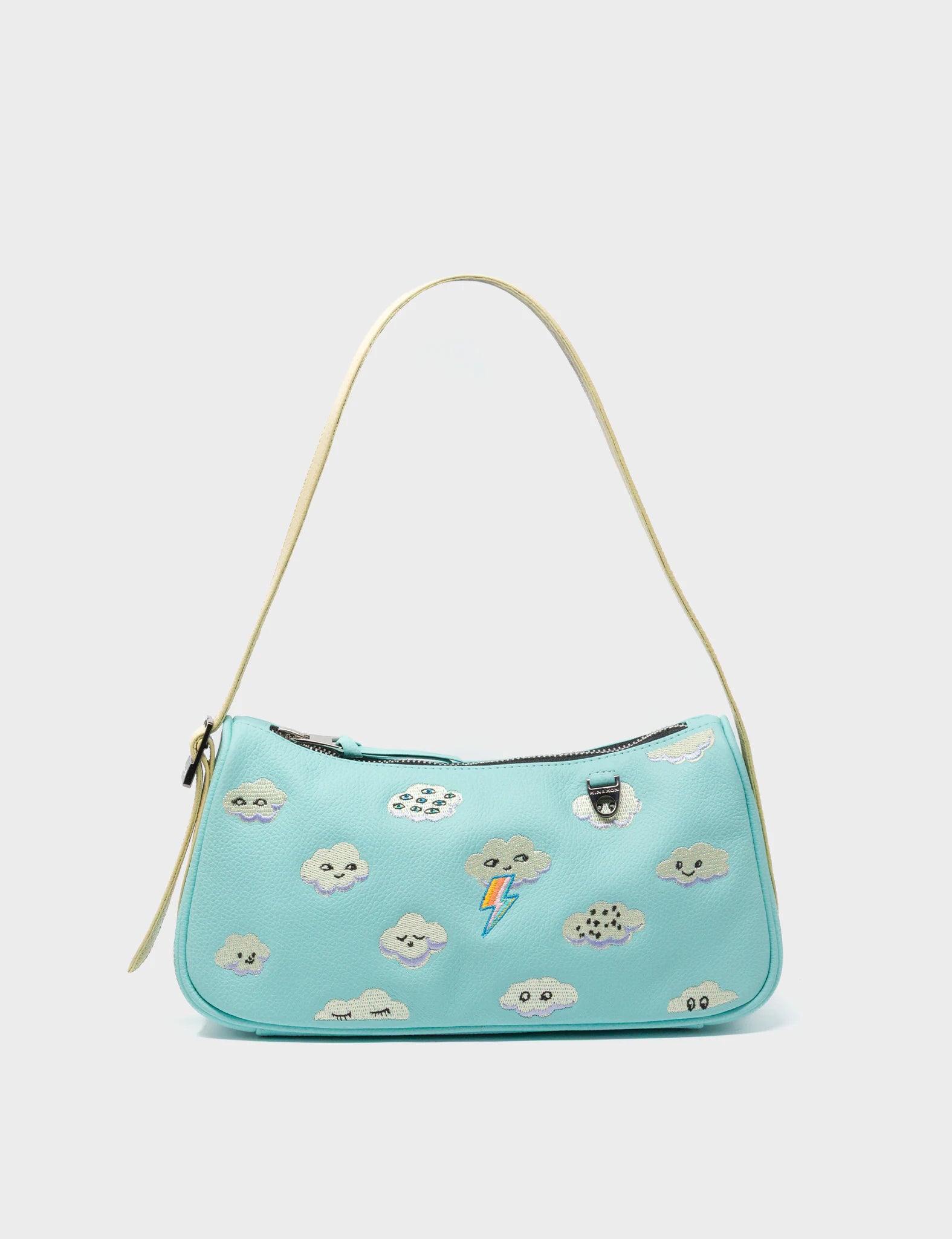 Lucas Hobo Mini Handbag in Water Ballet Blue with Happy Clouds Design - Perfect for Casual Outings, Travel, and Everyday Use