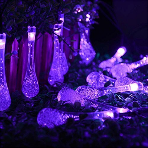 DINOWIN 20ft Solar Drop Lights - 30LEDs Waterproof Fairy Lights for Outdoor, Garden, Christmas Decorations (Purple) | Perfect for Patio, Yard, Wedding & Holiday Lighting
