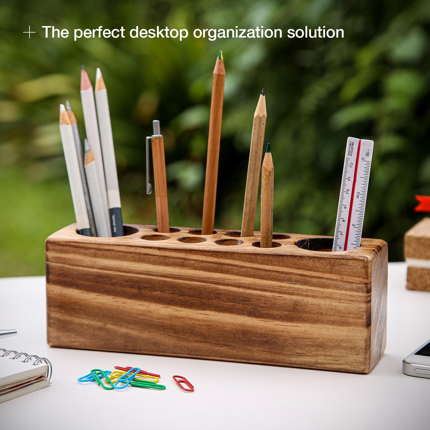 Premium Solid Wood Pen Holder for Desk - Eco-Friendly Fountain Pen Organizer - Sustainable Stylish Wooden Desk Accessory for Office, Home & School Use