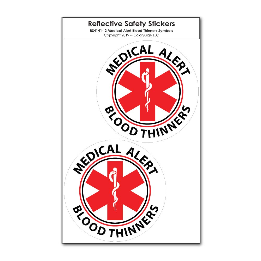 Medical Alert Blood Thinners Reflective Decals (2 Pack, Small) - Emergency Safety Stickers for Cars, Bikes & Helmets - First Aid & Roadside Safety Accessories