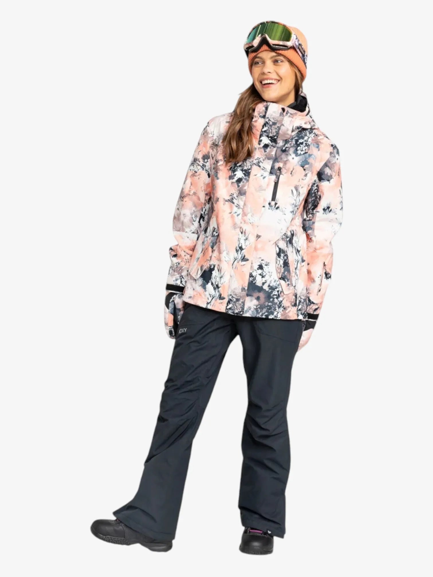 ROXY Jetty Solid Coral Print Snow Jacket - Women's Waterproof Winter Coat for Skiing & Snowboarding