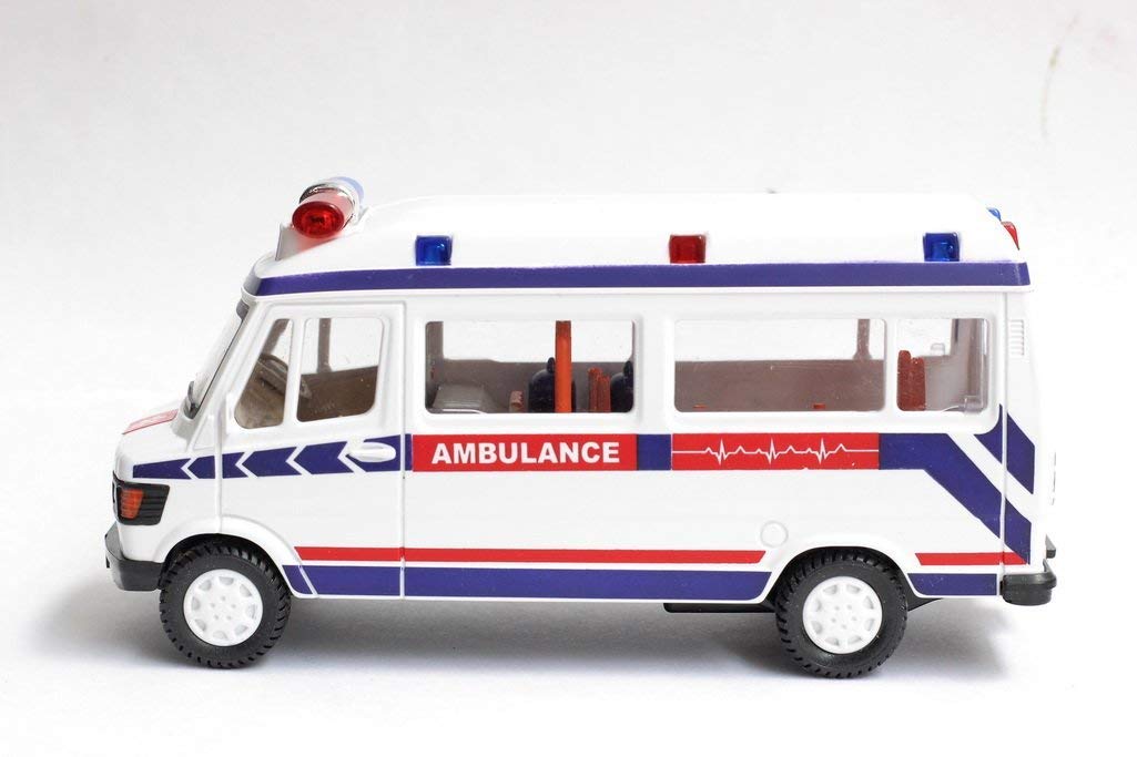 Rescue Ambulance Toy for Kids with Openable Tailgate, Detachable Stretcher & Saline Stand - Pull Back Action Vehicle, White (1 Pack) - Perfect for Role Play, Emergency Simulation & Pretend Play Scenarios