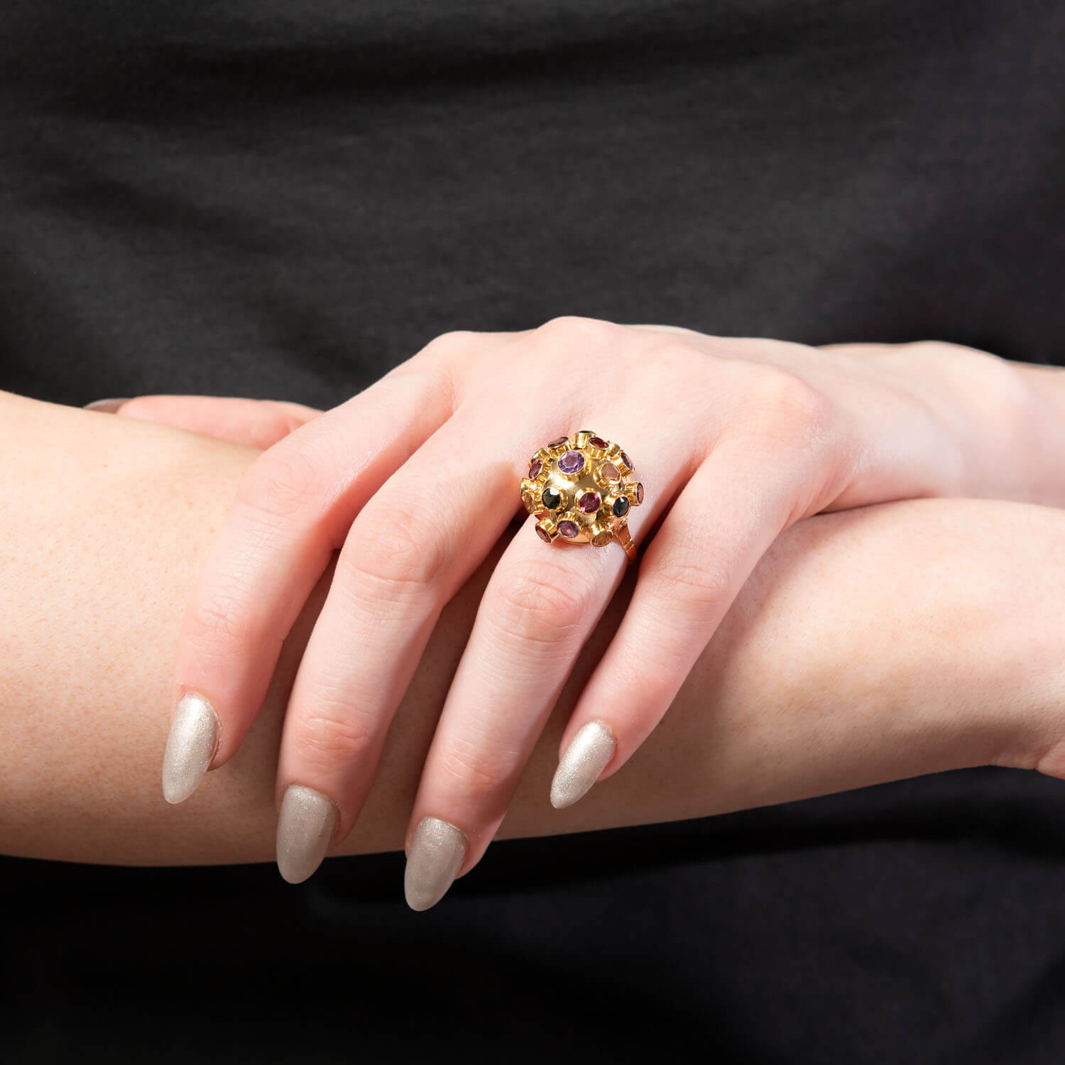 Vintage 18k Gold Multi Stone Sputnik Ring - Unique Bohemian Jewelry for Women, Perfect for Parties, Weddings & Special Occasions