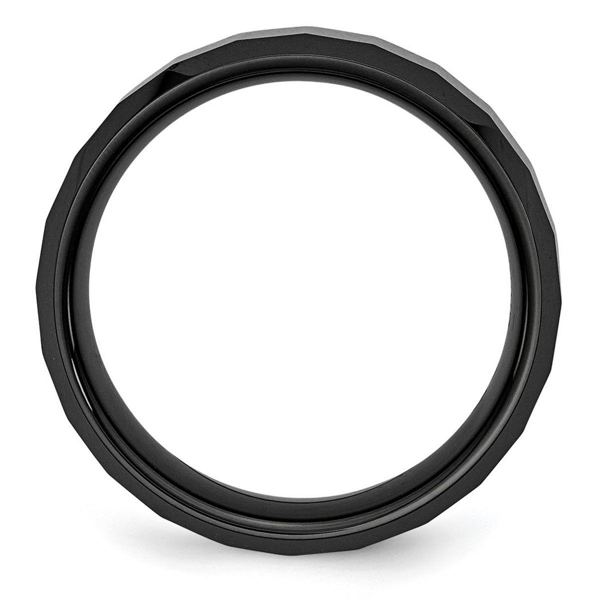Engravable Black Ceramic Band Ring for Women - 8mm Polished Faceted Beveled Edge, Size 7 Jewelry | Perfect for Weddings, Anniversaries & Everyday Elegant Wear