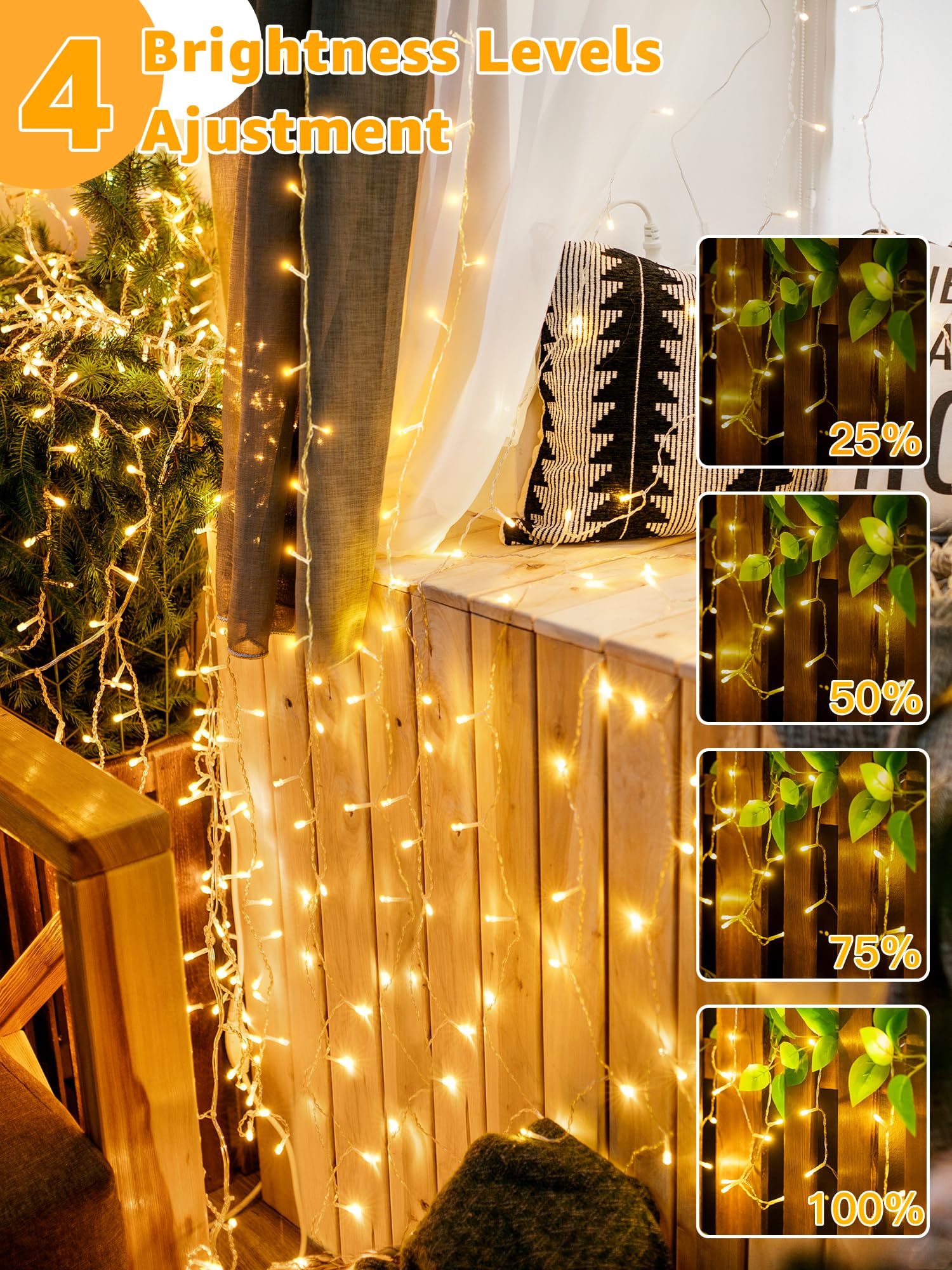 1200LED 196FT Outdoor String Lights with Remote & Timer - Waterproof Dimmable Fairy Lights in Warm White, 8 Lighting Modes for Wedding, Party, Garden, Patio, Backyard, Holiday & Christmas Decorations