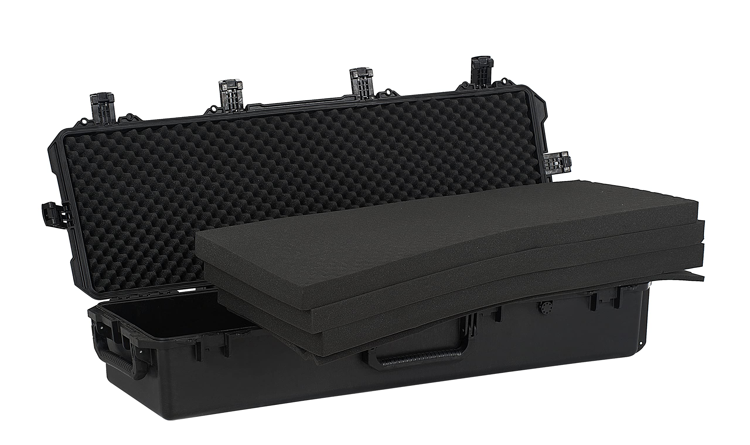 MEIJIA Premium Rolling Waterproof All Weather Hard Rifle Case with Wheels - Lightweight Durable Gun Storage with Customizable Foam Interior, Elegant Black Design | Perfect for Hunting, Shooting Range & Firearm Transport
