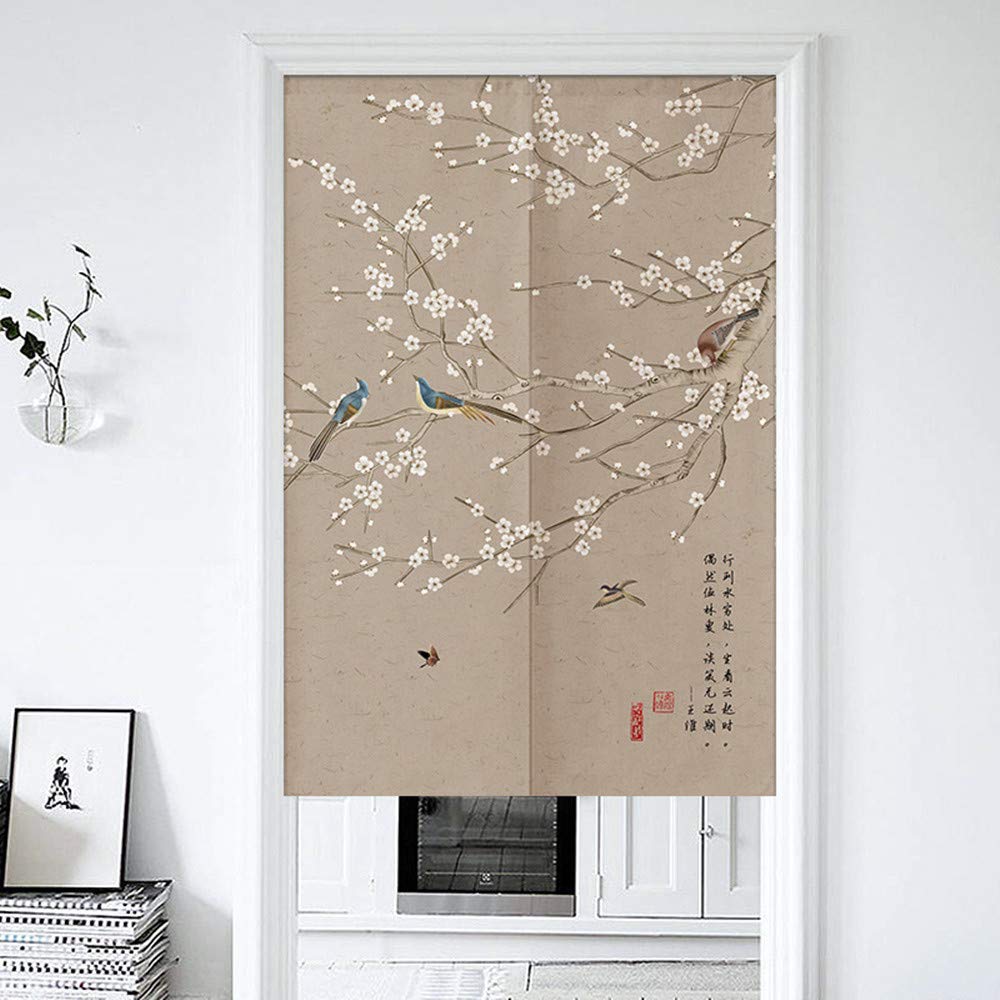 Japanese Noren Curtain for Entrance - Feng Shui Door Divider with Floral Design (33.5