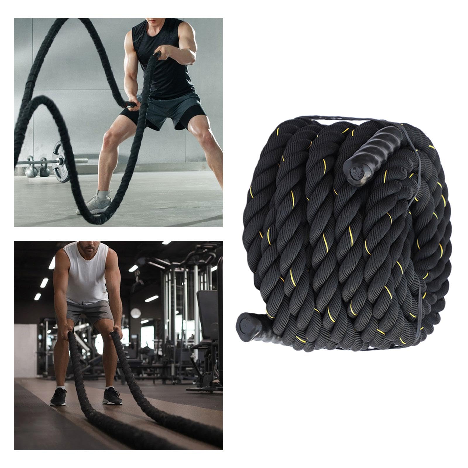 **2.8M/3M Battle Rope - Heavy Duty Fitness Rope for Strength Training, CrossFit, Cardio & Home Gym Workouts - 25mm Thick Climbing Rope for Physical Endurance & Muscle Building (Yellow)**    *(Perfect for HIIT, Functional Training, Outdoor Workouts & Professional Athletes)*