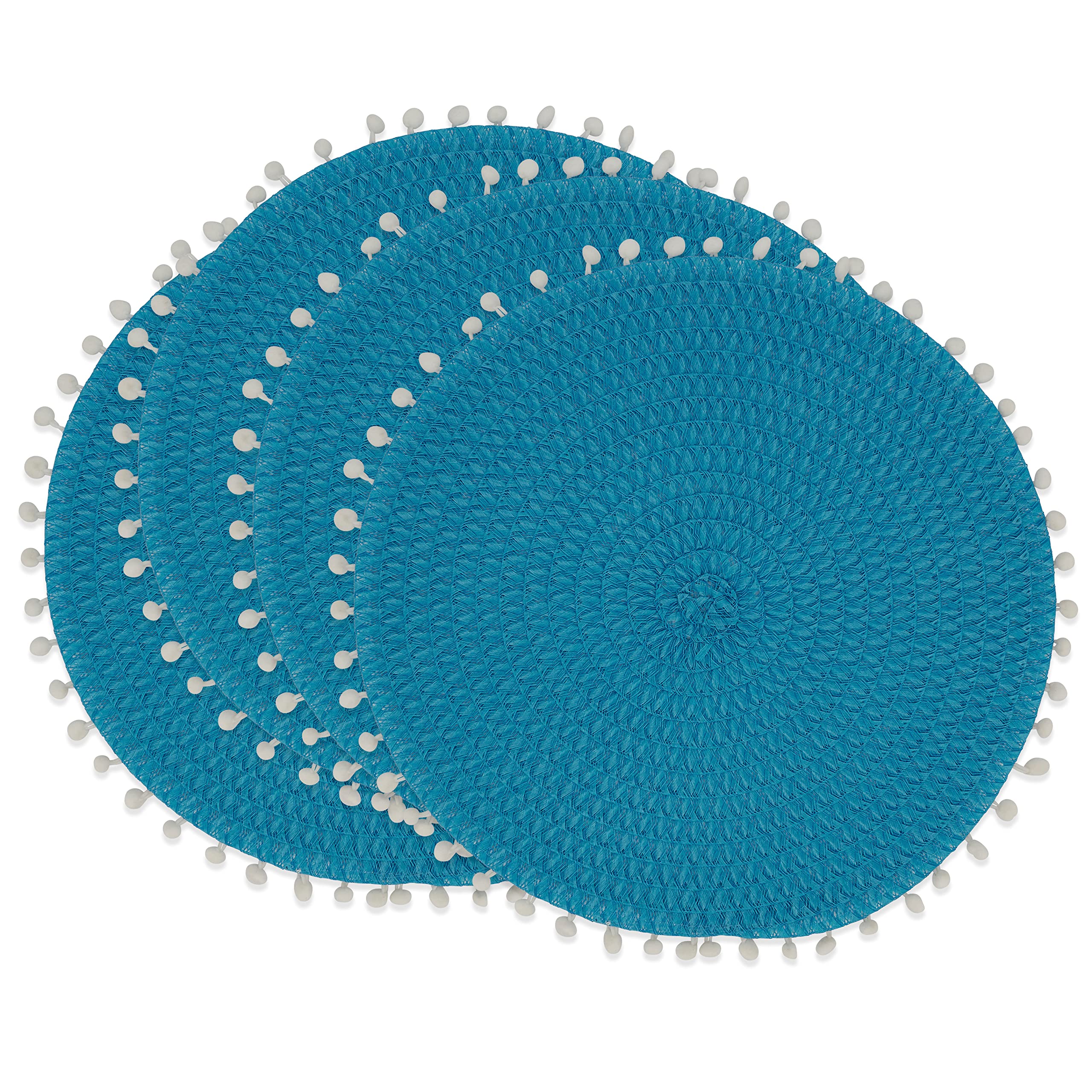 Stylish Pom Pom Design Placemats Set of 4 - Waterproof & Washable Table Mats for Dining, Kitchen, Party Decor | Boho Chic Home Accessories