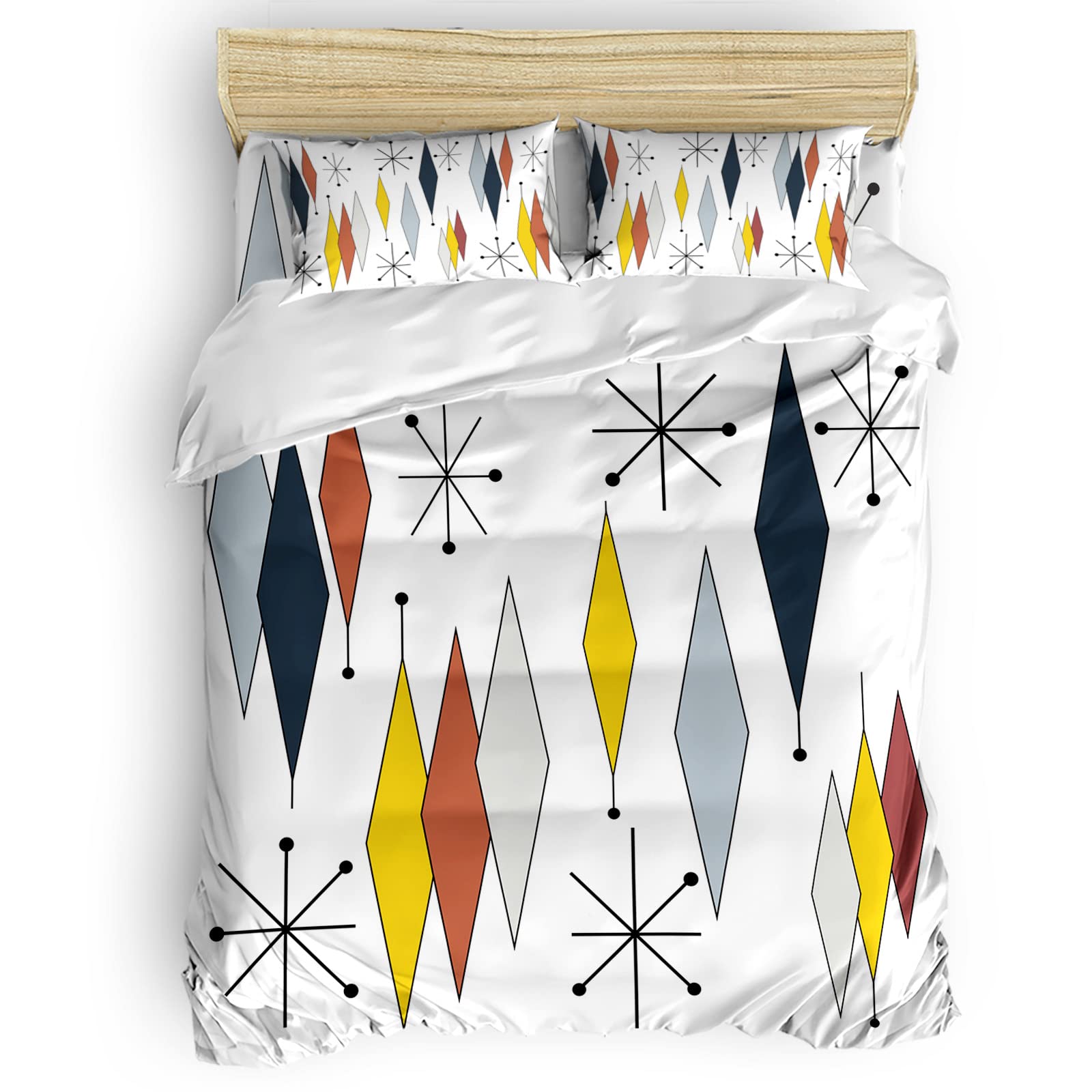 European Modern Mid Century 4-Piece Duvet Cover Set - Super Soft Washable Polyester Bedding - Hotel Quality Easy Care Comforter Set - Twin Size Brown Gray Yellow Prismatic - Perfect for Guest Rooms, Dorms & Cozy Bedroom Decor