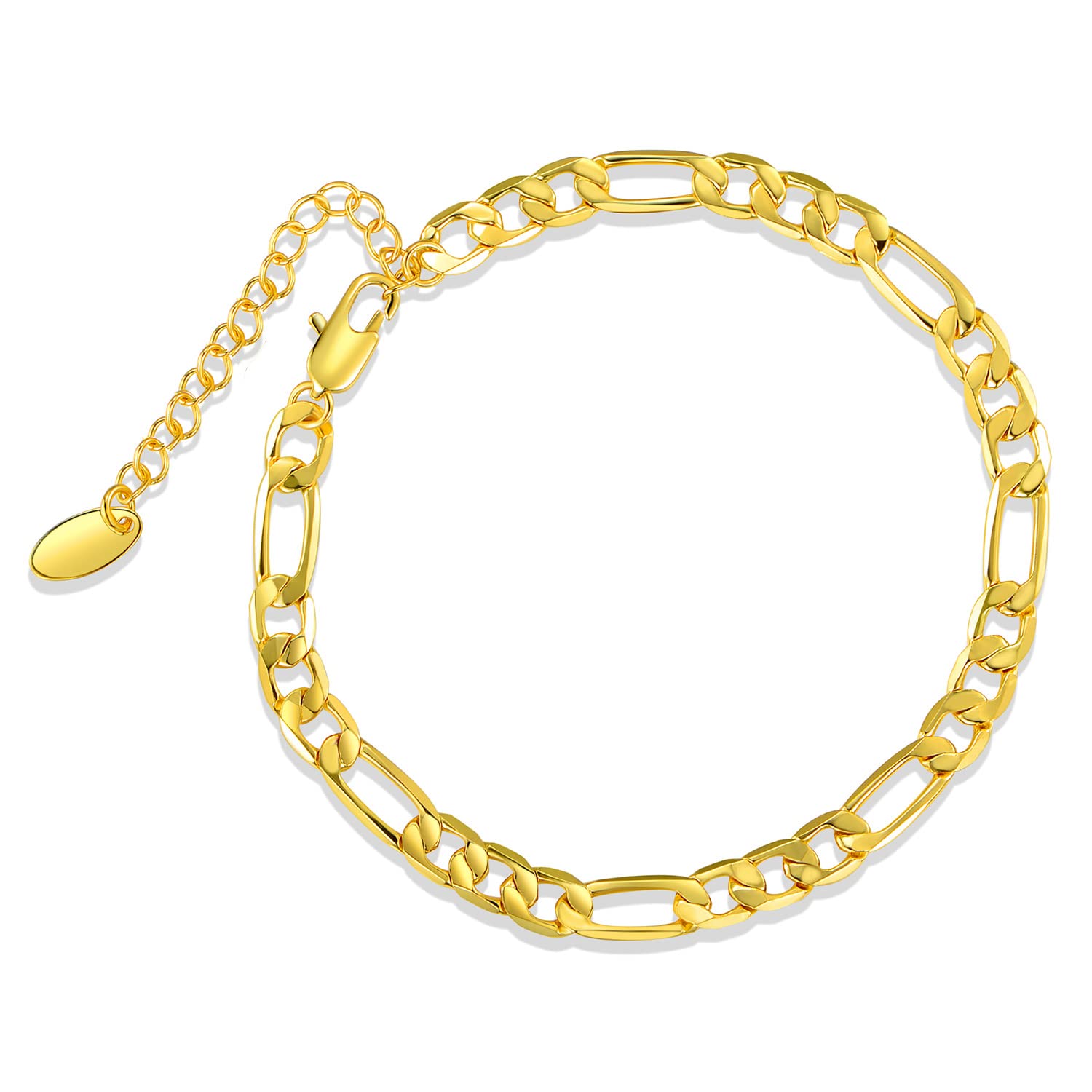14K Yellow Gold Plated Adjustable Anklet Bracelet for Women & Men - 11 Inch Chain Link Ankle Jewelry - Perfect for Beach, Summer & Casual Wear