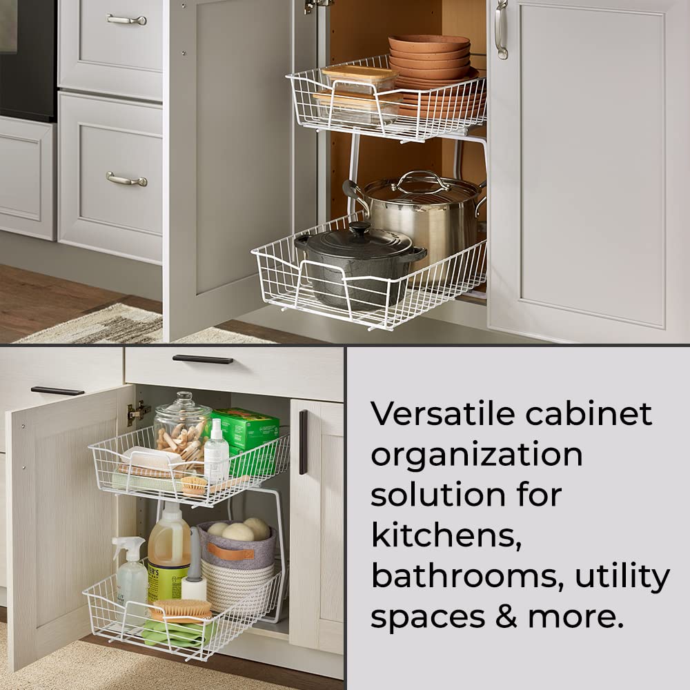 ClosetMaid 14 Inch 2-Tier Pull Out Cabinet Organizer - Heavy Duty Slide Out Pantry Shelves & Drawers for Kitchen, Bathroom Storage - White | Perfect for Spice Racks, Under Sink Organization & Pantry Storage Solutions