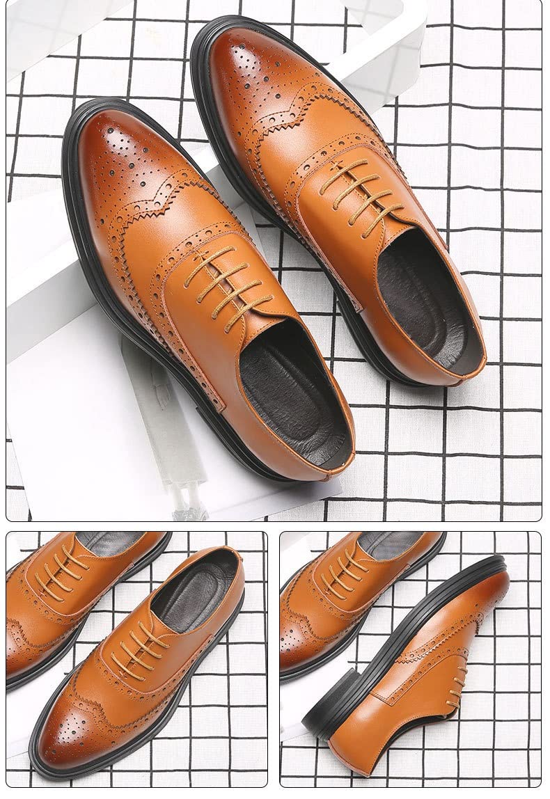 Men's Patent Leather Oxford Dress Shoes - Derby Wedding & Formal Lace-Up Shoes - Lightweight & Stylish for Business, Office & Special Occasions (Brown, Size 9.5) - Perfect for Weddings, Proms, Business Meetings & Formal Events