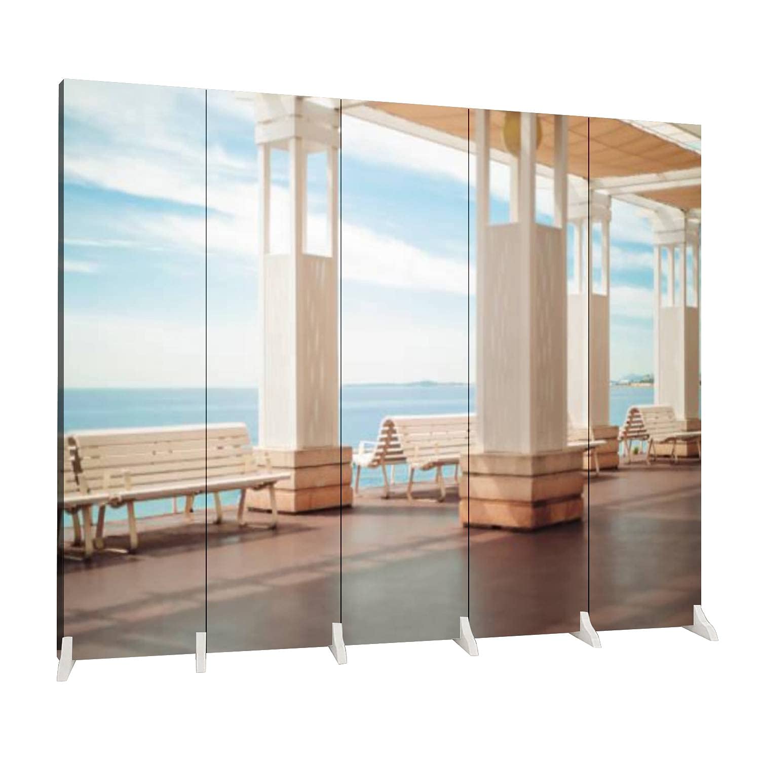 Dola-Dola 5 Panel Folding Room Divider - White Canvas Privacy Screen for Indoor Space Partition | Freestanding Protective Wall Separator for Living Room, Bedroom, Office & Studio