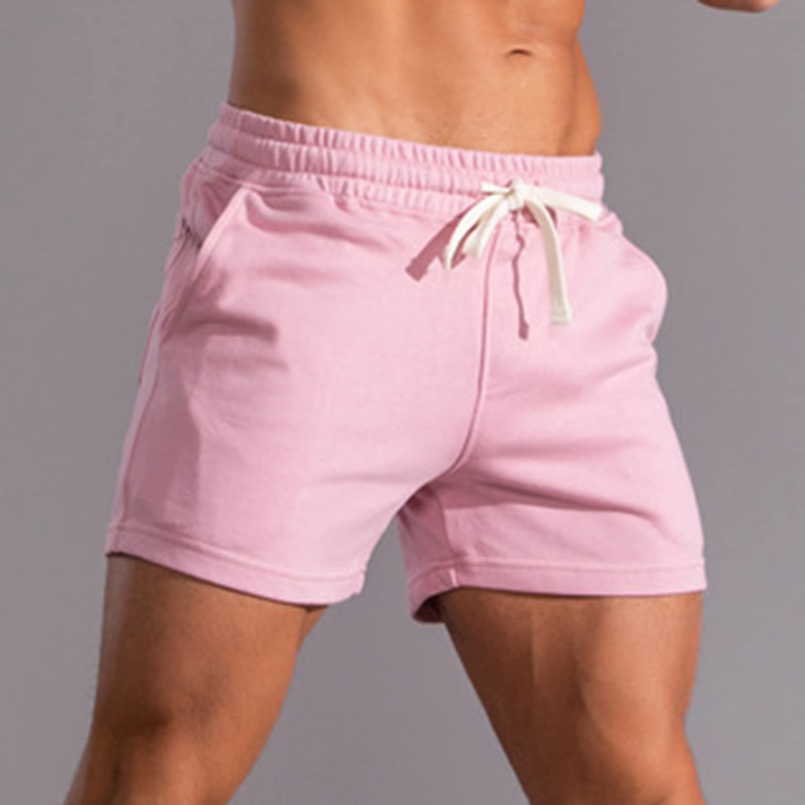 **Men's Gym Shorts - Comfortable Cotton Casual Workout Shorts with Elastic Mid-Waist & Lace-Up Design for Running, Training & Lounge Wear**