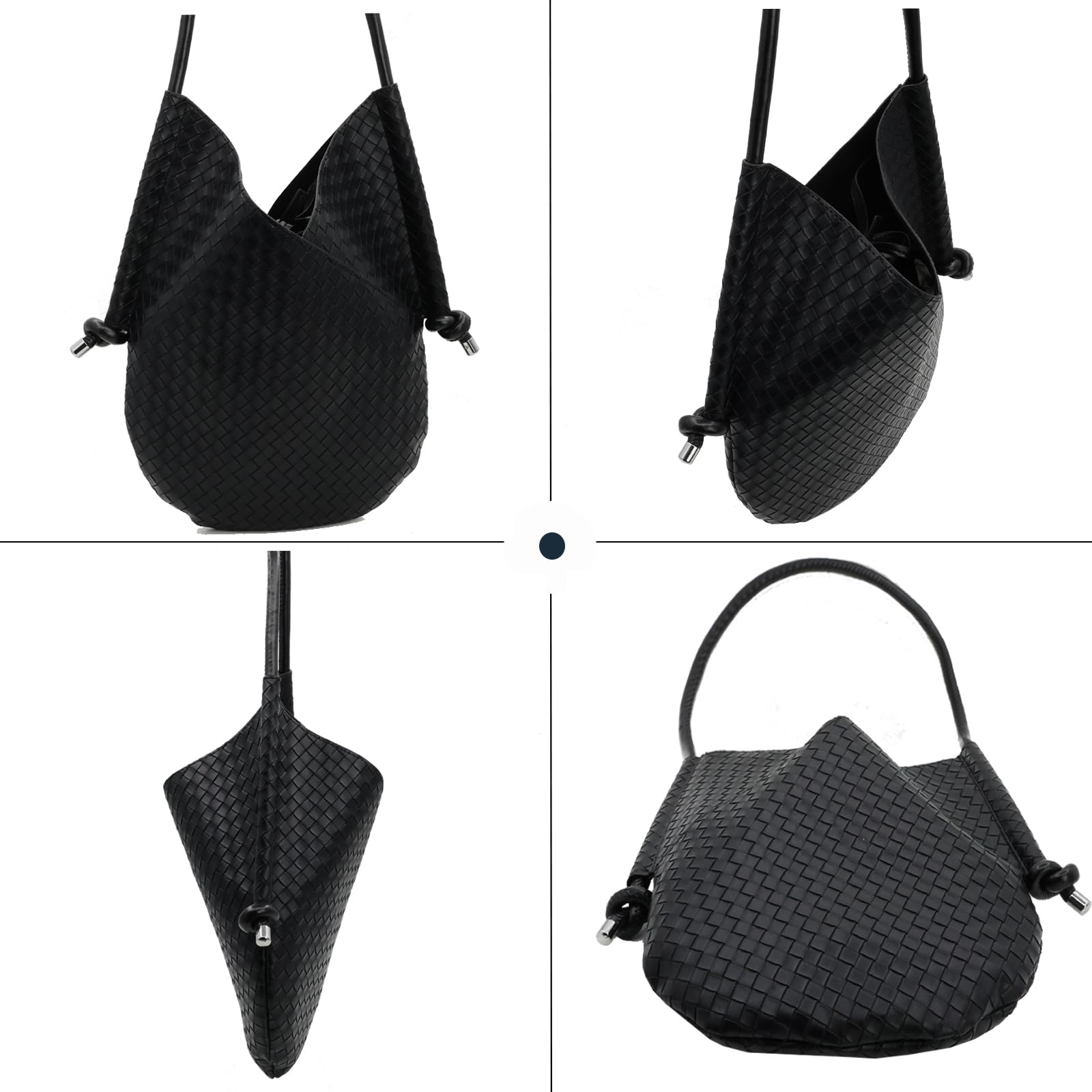 Women's Woven Leather Hobo Tote Bag - Large Capacity Shoulder Purse for Work, Travel & Daily Use (Black)