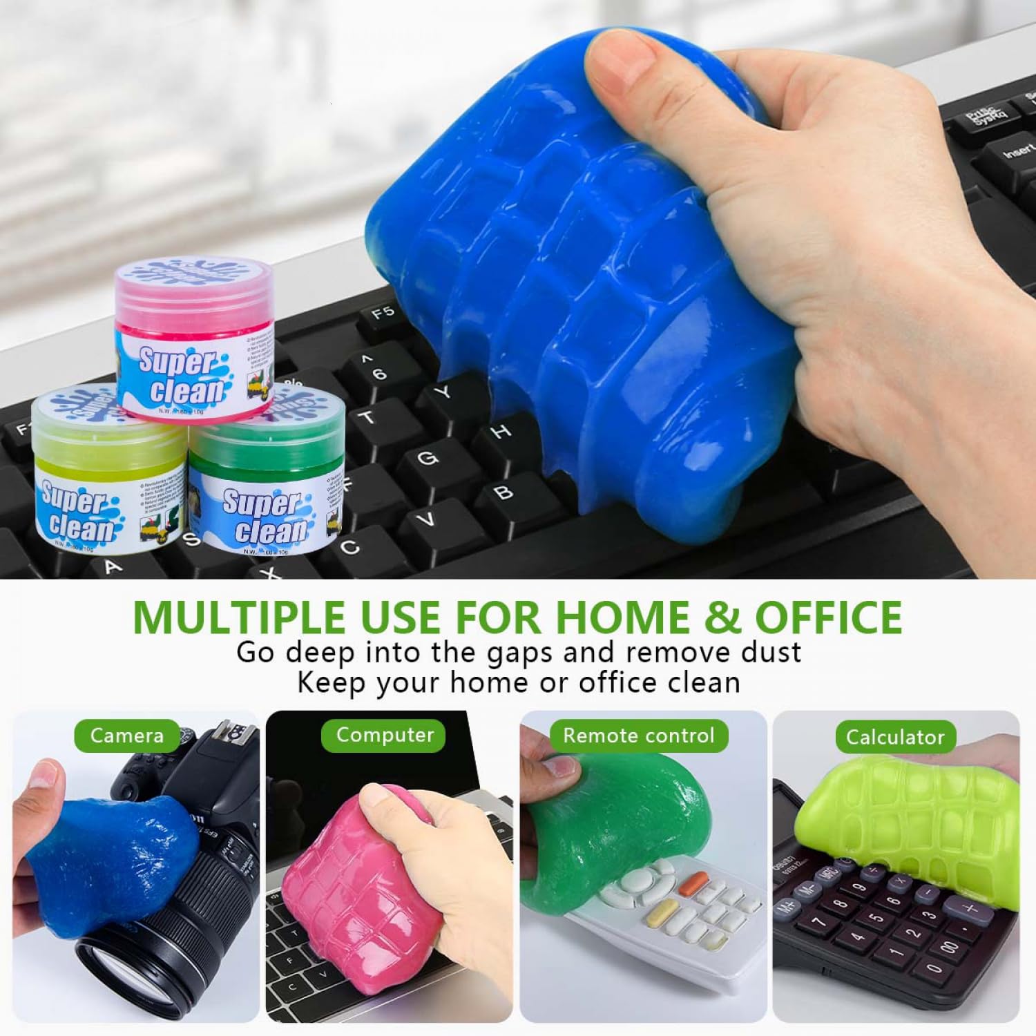 4 Pack Car Cleaning Gel Putty Slime Cleaner - Multi-Purpose Interior Detailing Tool for Cars, Keyboards & Electronics (Blue, Pink, Green, Yellow) - Perfect for Dust Removal in Tight Spaces & Hard-to-Reach Areas