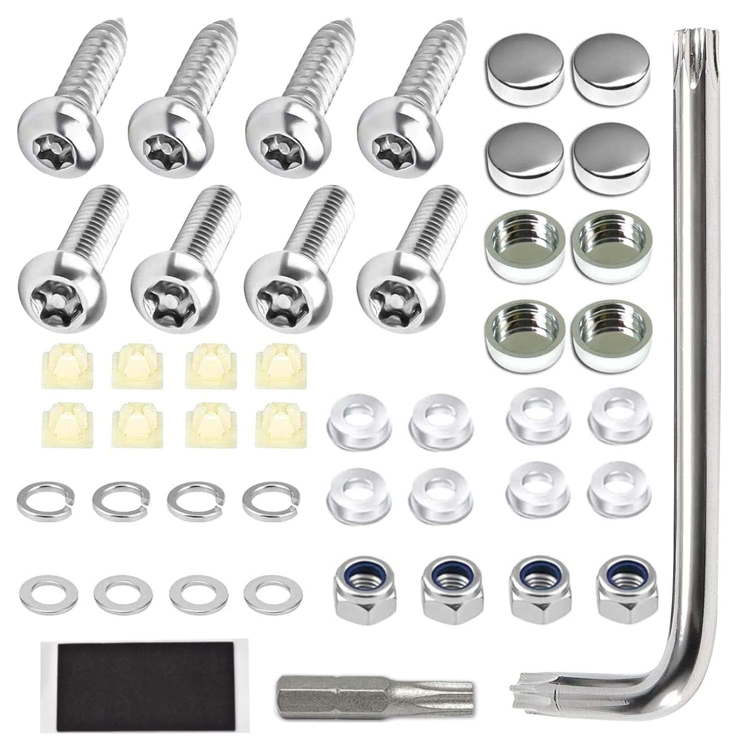 Anti Theft License Plate Screws Kit - 304 Stainless Steel with Chrome Caps for Secure Car Mounting