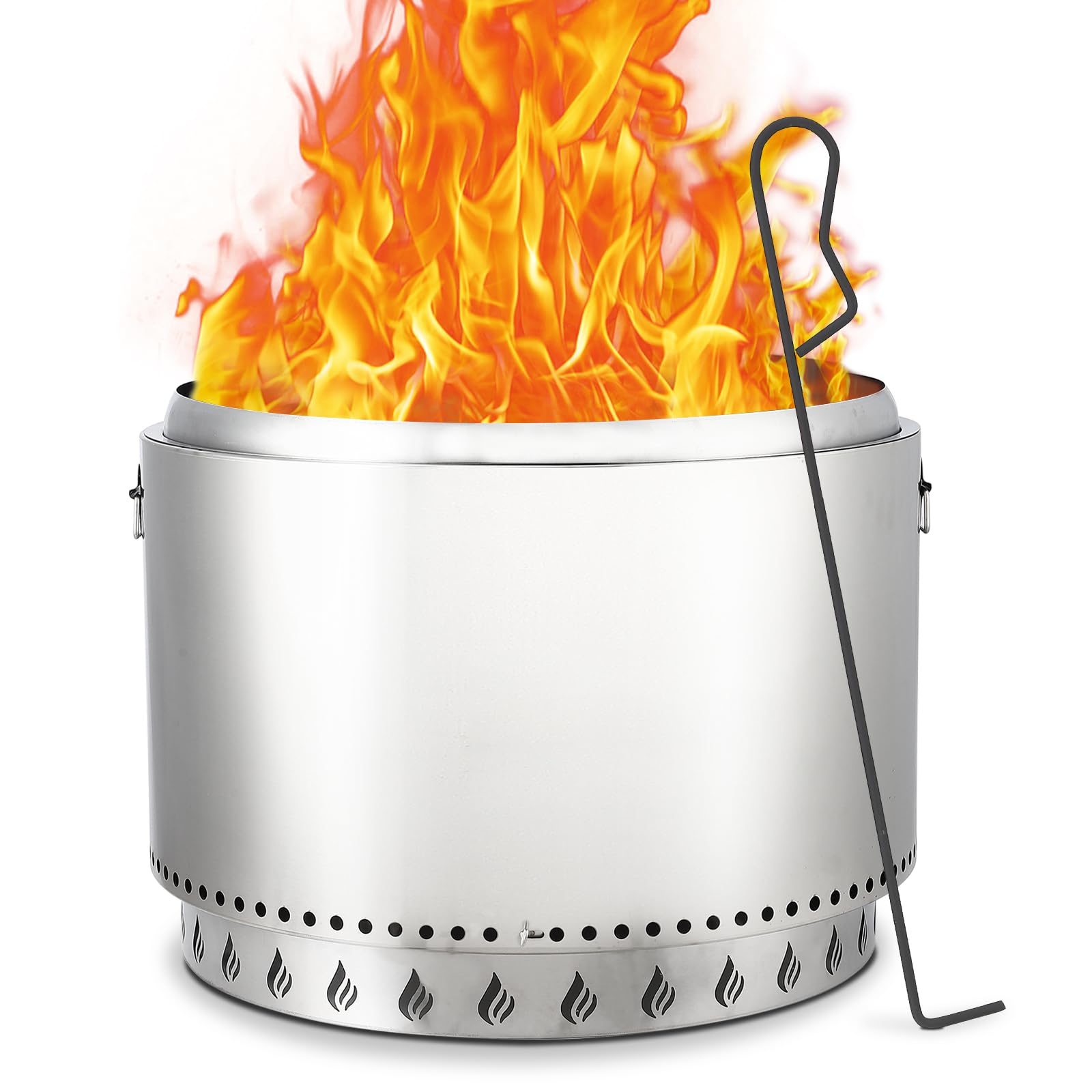GARVEE 27 Inch Smokeless Fire Pit with Air Switch - Portable Stainless Steel Wood Burning Fire Pit for Outdoor Camping, Backyard, Patio & Picnic - Includes Fixed Stand, Stove Hook & Ash Pan - 20