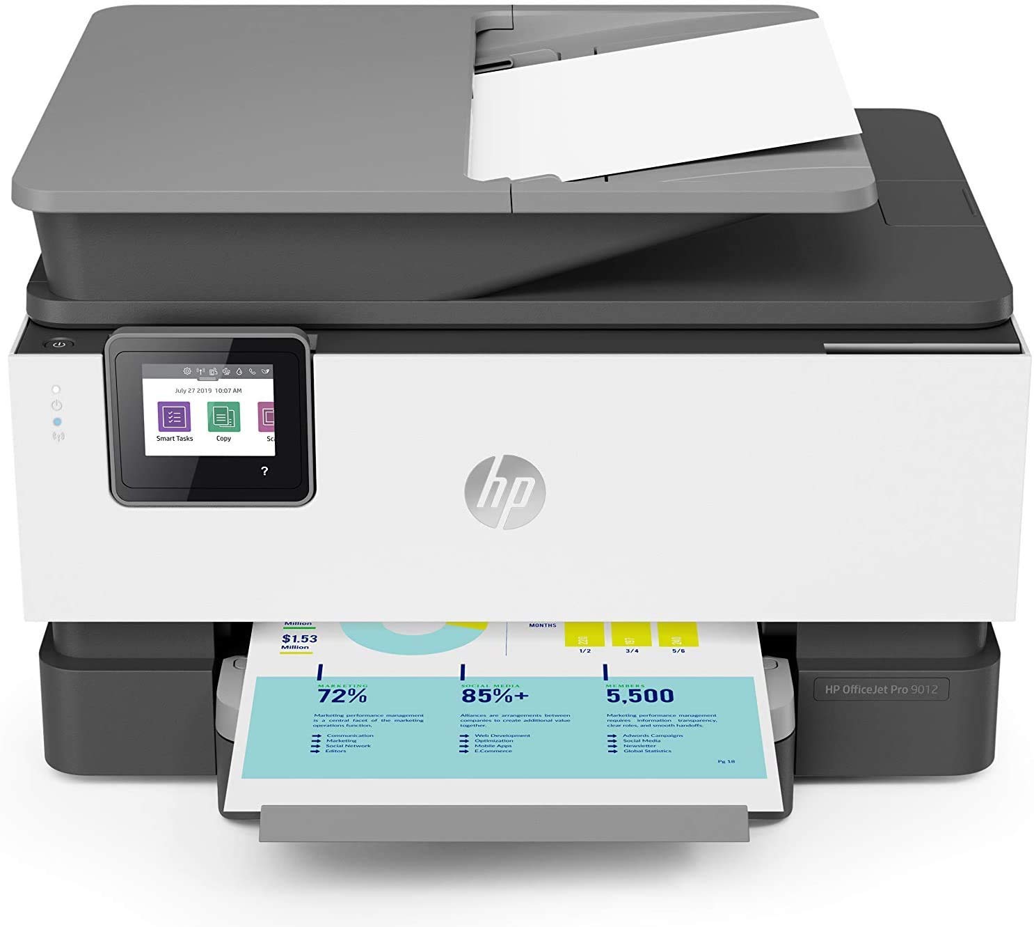 HP OfficeJet 9012 All-in-One Wireless Printer with Smart Tasks | High-Speed Printing, Scanning, Copying & Fax | 1KR44A (Renewed) | Perfect for Home Office & Small Business Productivity