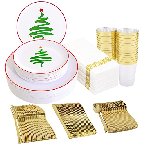 350pcs Green and White Plastic Dinnerware Set