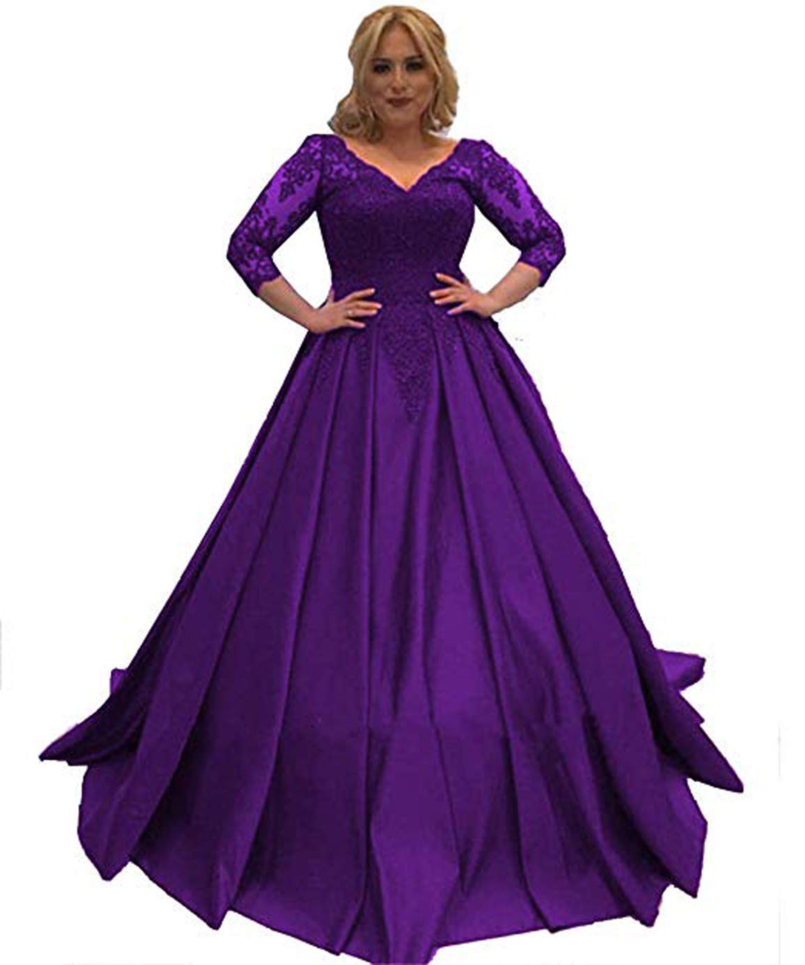 Elegant Nina Ding Lace Long Sleeve Prom Dress - V-Neck Satin Ball Gown Formal Evening Gown NND028 | Perfect for Homecoming, Quinceañera & Black Tie Events