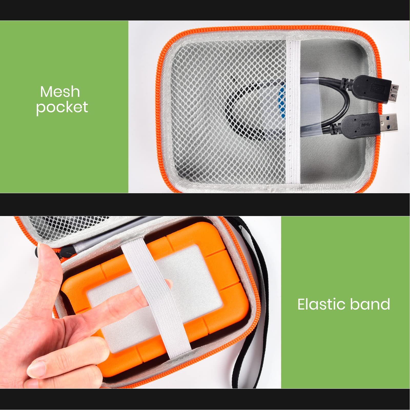 Durable Protective Case for LaCie Rugged Mini 1TB/2TB/4TB/5TB External Hard Drive - Portable HDD Storage Holder Compatible with Mac & PC - Includes USB 3.0/2.0 Cable & SD Card Slots (Orange) - Perfect for Travel, Office & Data Backup