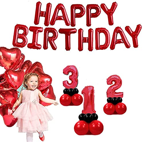 16 Inch Happy Birthday Mylar Foil Letter Balloons Banner - Reusable Eco-Friendly Party Decorations for Birthdays, Anniversaries & Celebrations (Red) | Perfect for Indoor/Outdoor Decor, Photo Backdrops & Party Supplies