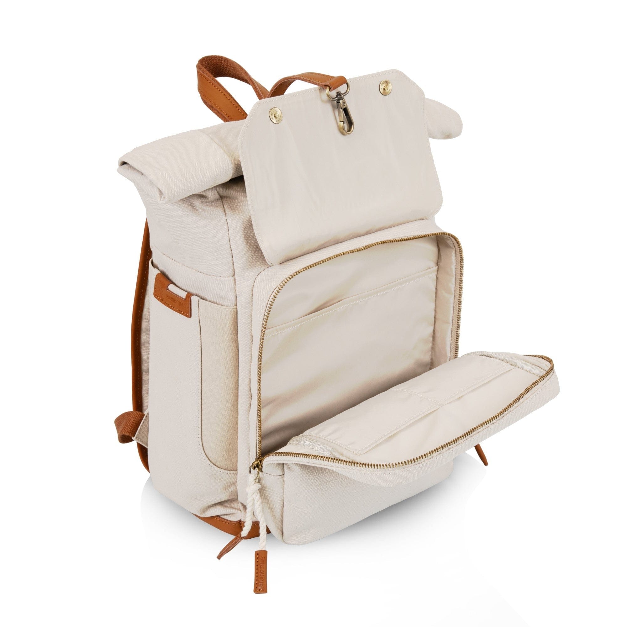Picnic Time Carmel Roll Top Insulated Rucksack - Waterproof Canvas Backpack for Hiking, Camping & Outdoor Adventures (Tan)