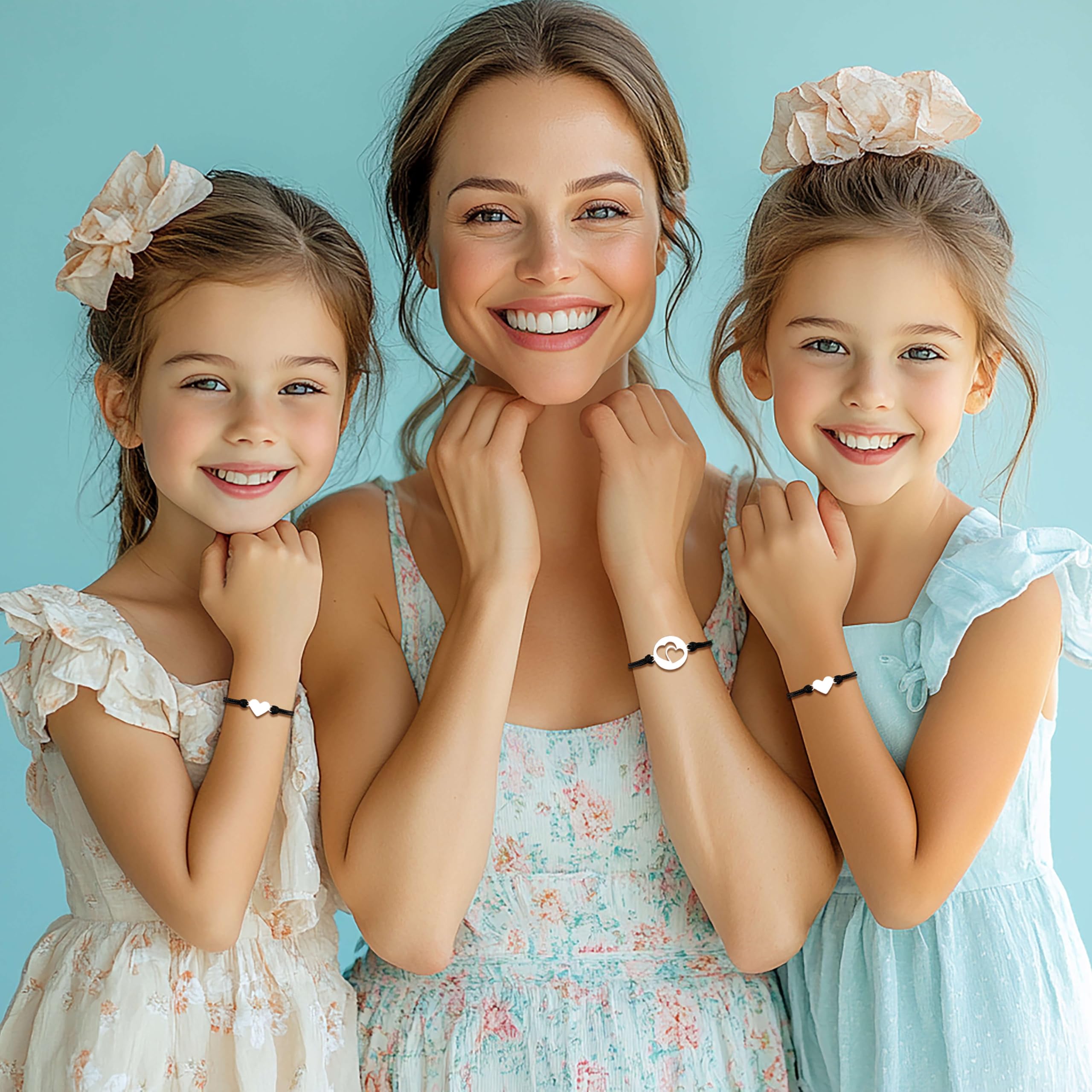**Matching Heart Love Bracelets Set for Aunt & Nieces (2/3/4/5 Pcs) - Perfect Gift for Mother's Day, Birthday, Valentine's Day - Jewelry for Women, Family Bonding & Special Occasions**