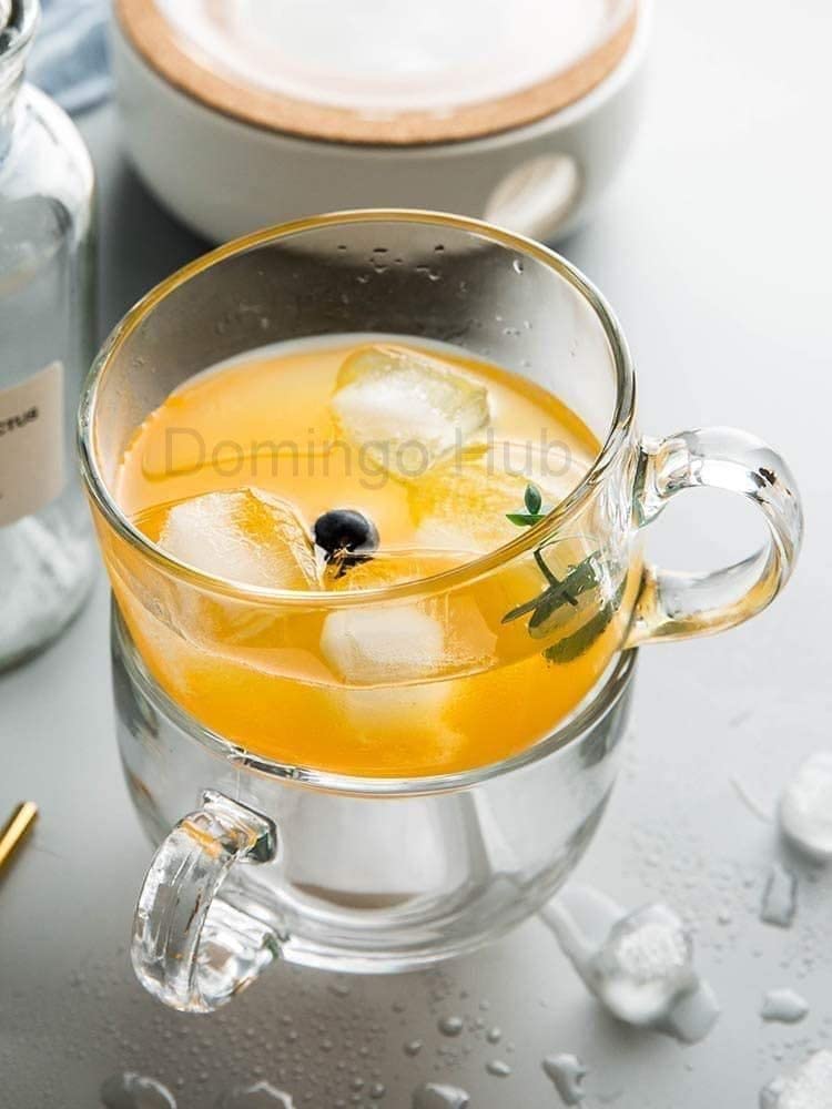 DOMINGO HUB® 2-Pack 440ml Clear Glass Mugs - Heat-Resistant Coffee Cups for Tea, Cappuccino, Espresso & Milk - Perfect for Hot Drinks, Soups & Breakfast - Ideal for Home, Office & Restaurant Use