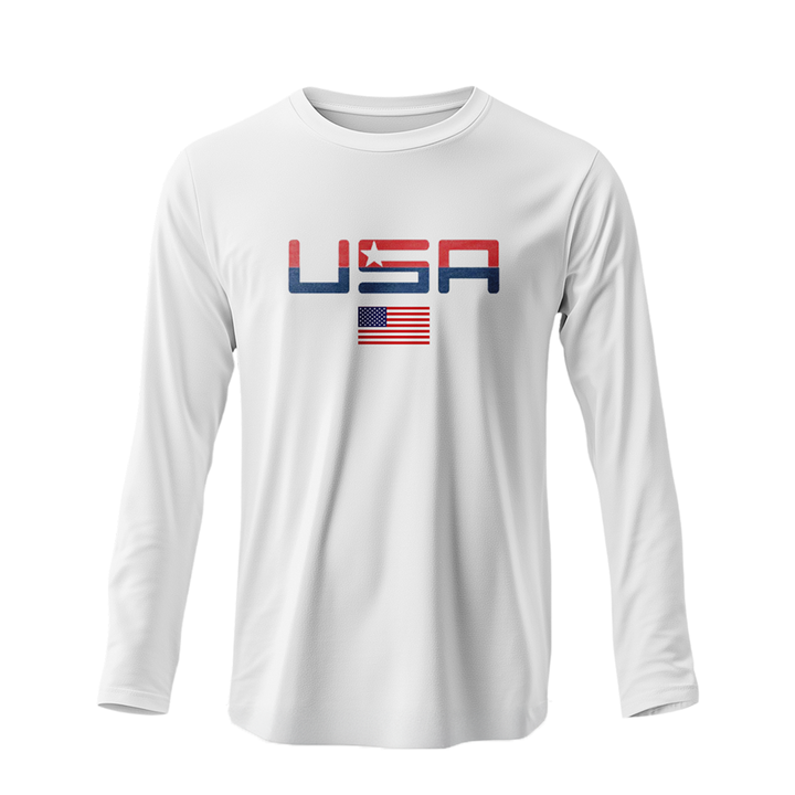 Team America Retro White Valuetainment Long Sleeve T-Shirt - Patriotic Vintage Style Cotton Shirt for Men - Perfect for 4th of July, BBQ Parties & Casual Outings
