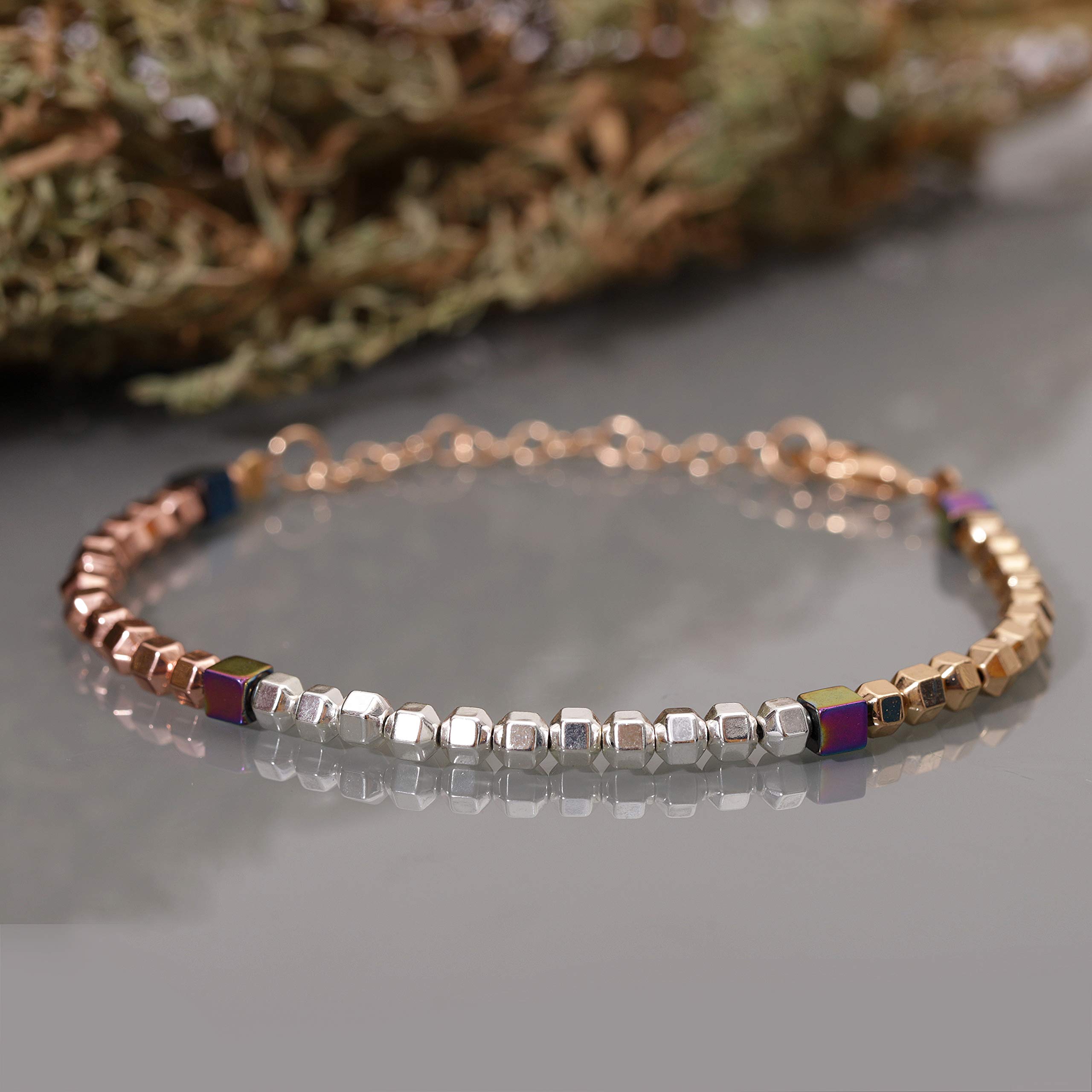NirvanaIN Women's 925 Rose Gold Chain Lock Bracelet with Real Gemstones - Anniversary, Christmas Gift for Wife, Friend & Family - Perfect for Date Nights, Parties & Special Occasions