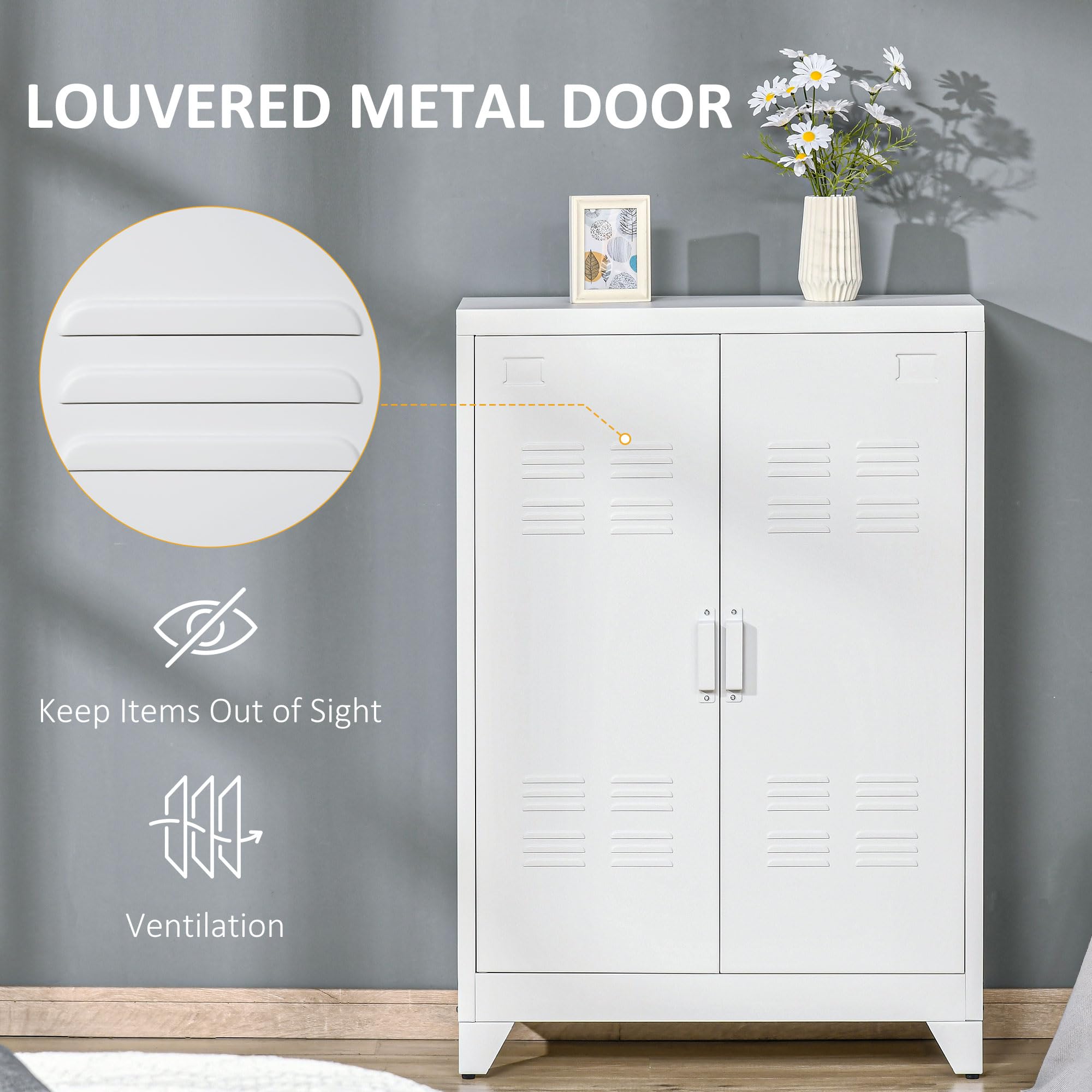 HOMCOM Industrial Storage Cabinet - Heavy Duty Steel Garage Cabinet with Double Doors & Adjustable Shelves, White - Perfect for Workshop, Garage, and Home Organization