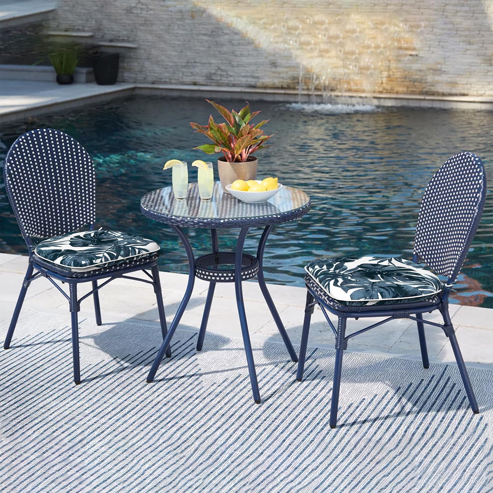 **LVTXIII 16x17 Inch Indoor/Outdoor Chair Cushions with Ties - Set of 4, Water-Resistant Patio Seat Pads for Garden, Deck, Balcony & Home Office - Palm Blue Design**    *(Perfect for outdoor lounging, backyard relaxation, or stylish home office seating!)*