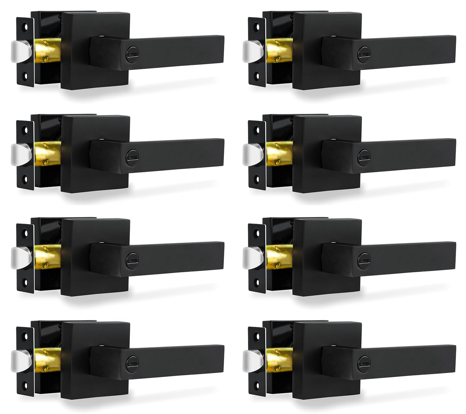 8 Pack Matte Black Privacy Door Levers - Heavy Duty Bed & Bath Door Handles with Keyless Interior Locksets, Reversible for Left/Right Handed Doors - Perfect for Bedrooms, Bathrooms & Home Privacy Security