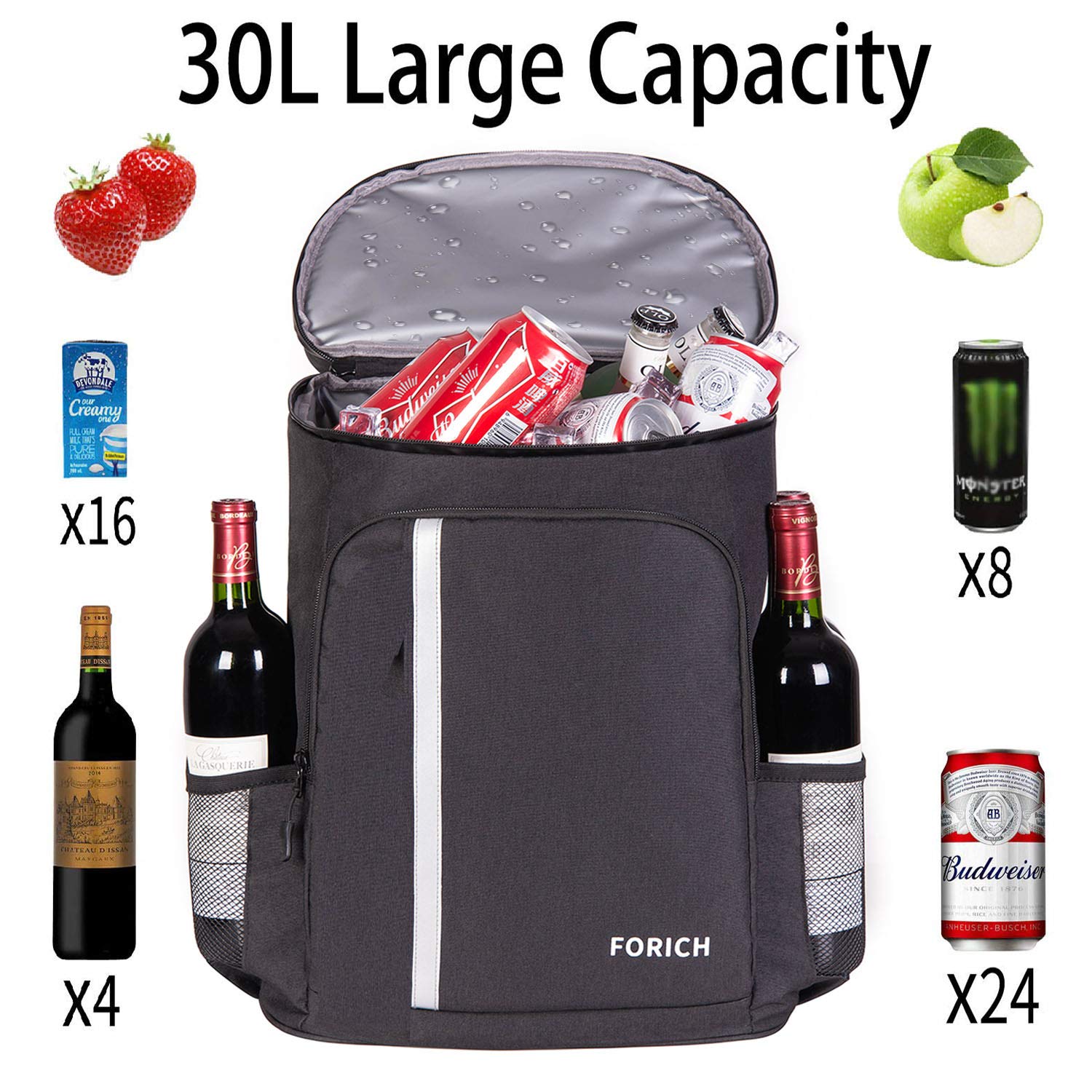 FORICH Leakproof Insulated Backpack Cooler - Waterproof & Lightweight Soft Cooler Bag for Beach, Picnics, Camping, Hiking | Holds 30 Cans | Perfect for Work Lunch, Outdoor Adventures & Travel
