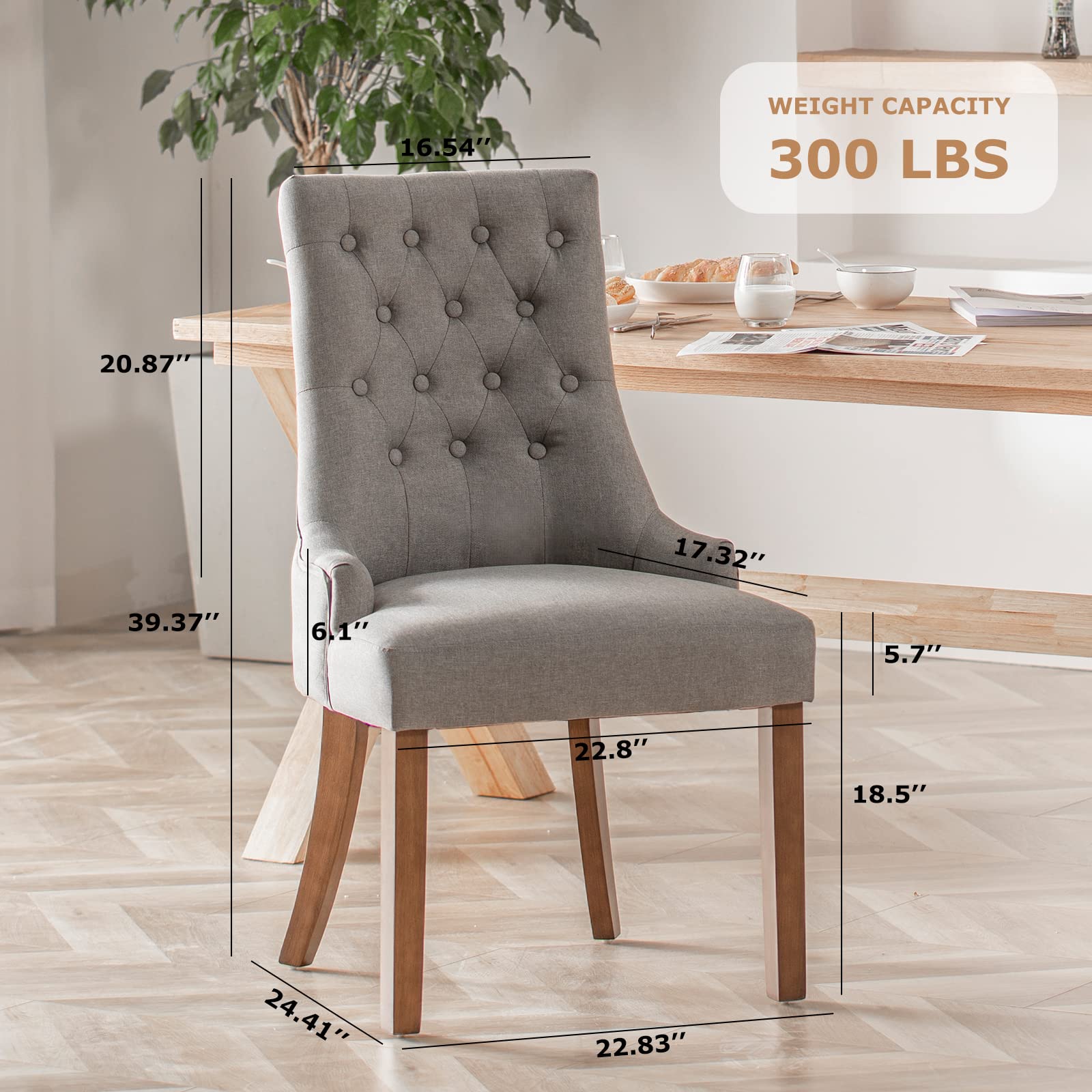 COLAMY Wingback Upholstered Dining Chairs Set of 2 - Tufted Fabric Side Chairs for Dining Room, Living Room & Kitchen - Light Grey Home Decor - Perfect for Family Meals & Entertaining Guests